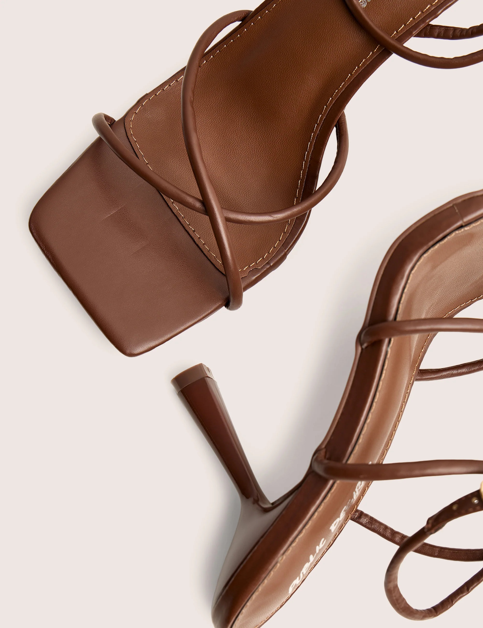 Bree Chocolate Pu Barely There Square Toe Mid Stiletto Heels - Image 4