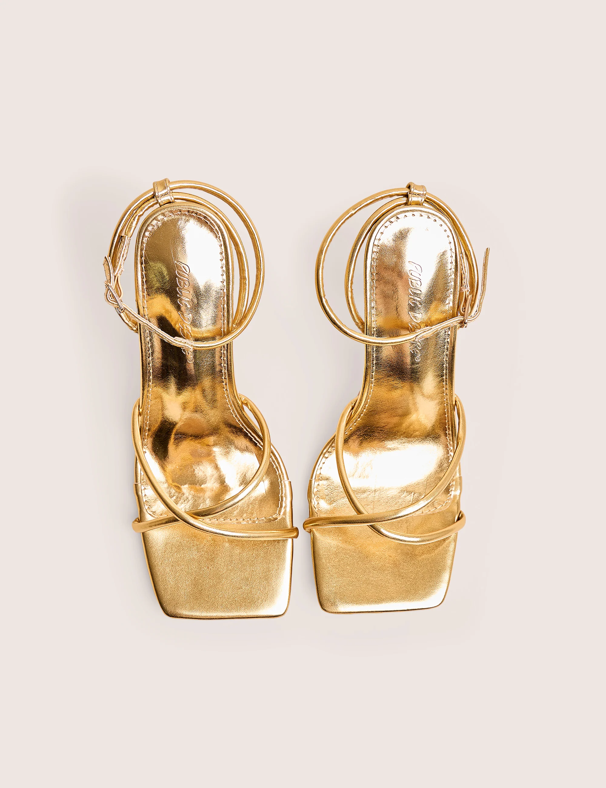 Bree Gold PU Wide Fit Barely There Square Toe Mid Stiletto Heels - Image 3