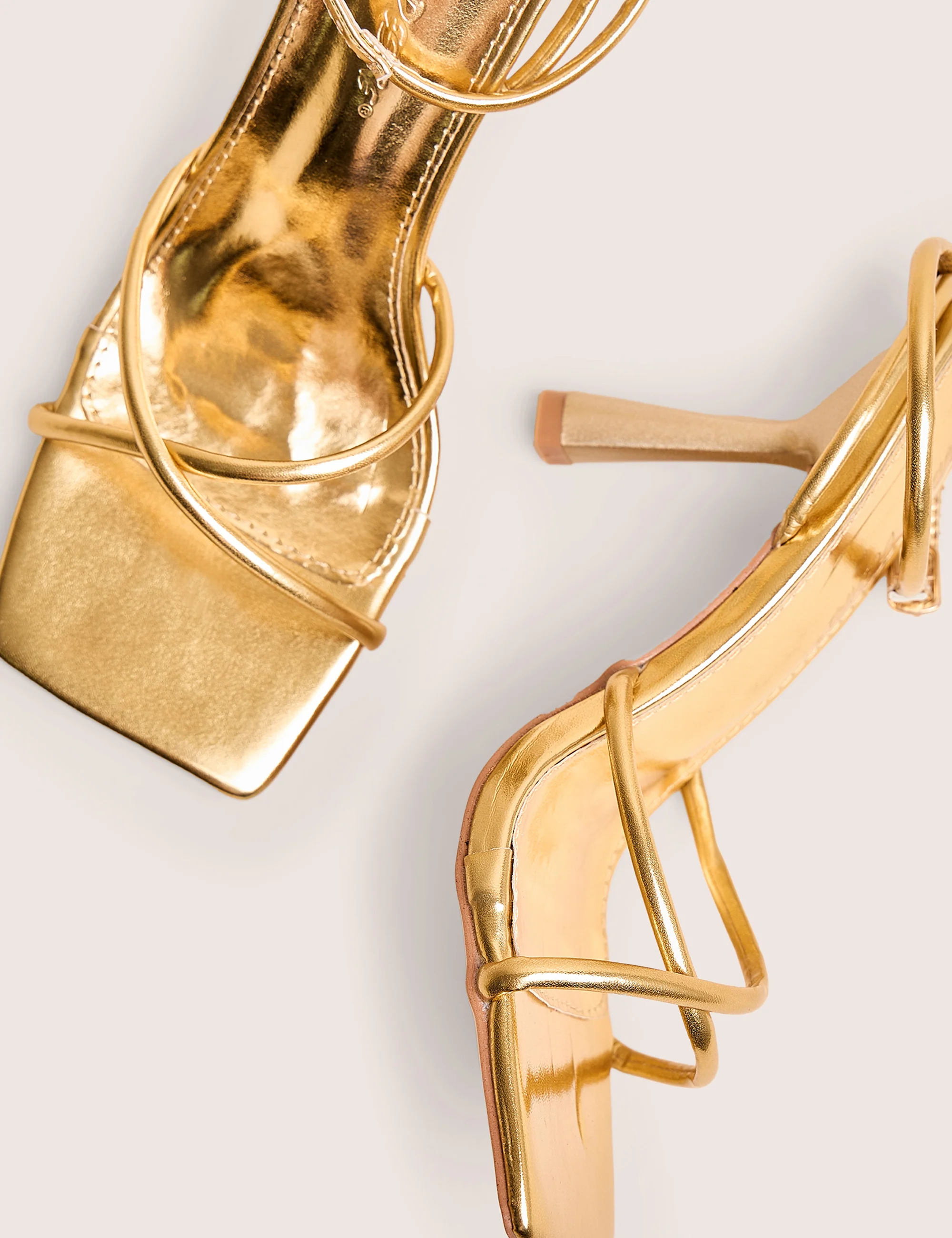 Bree Gold PU Wide Fit Barely There Square Toe Mid Stiletto Heels - Image 4