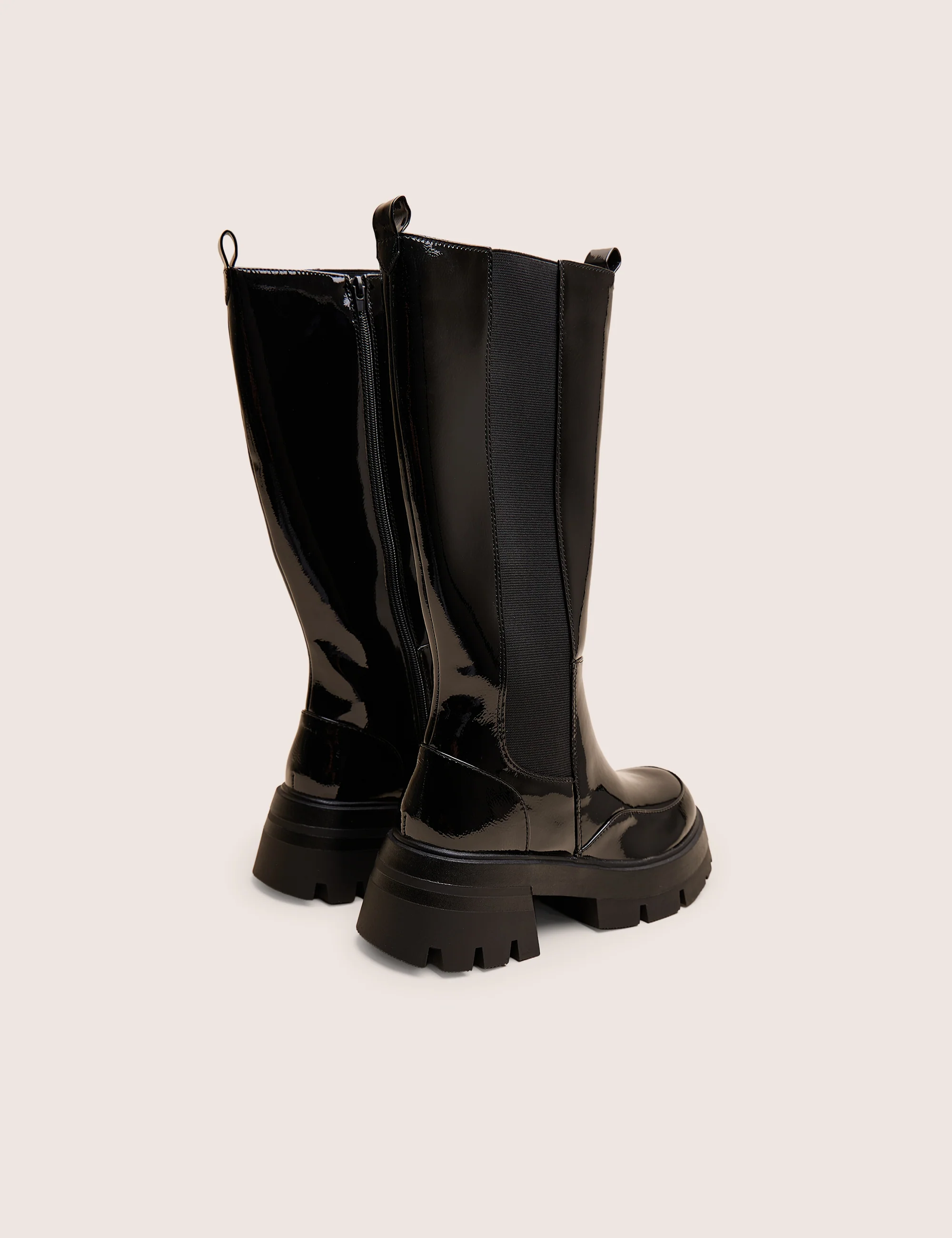 Bryant Black Patent Chunky Sole Elasticated Knee High Boots - Image 3