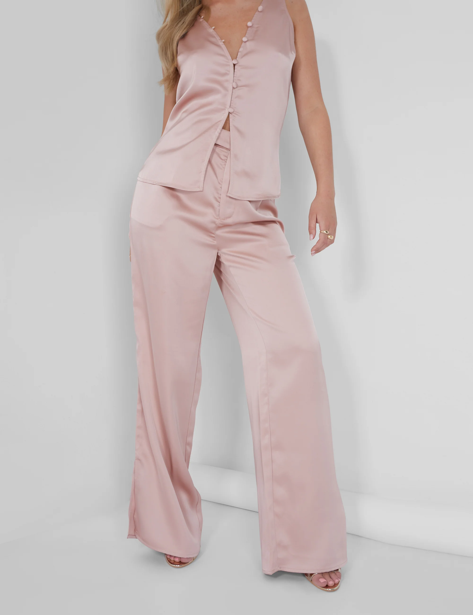 Button Detail Satin Waistcoat Top Pink - Image 10