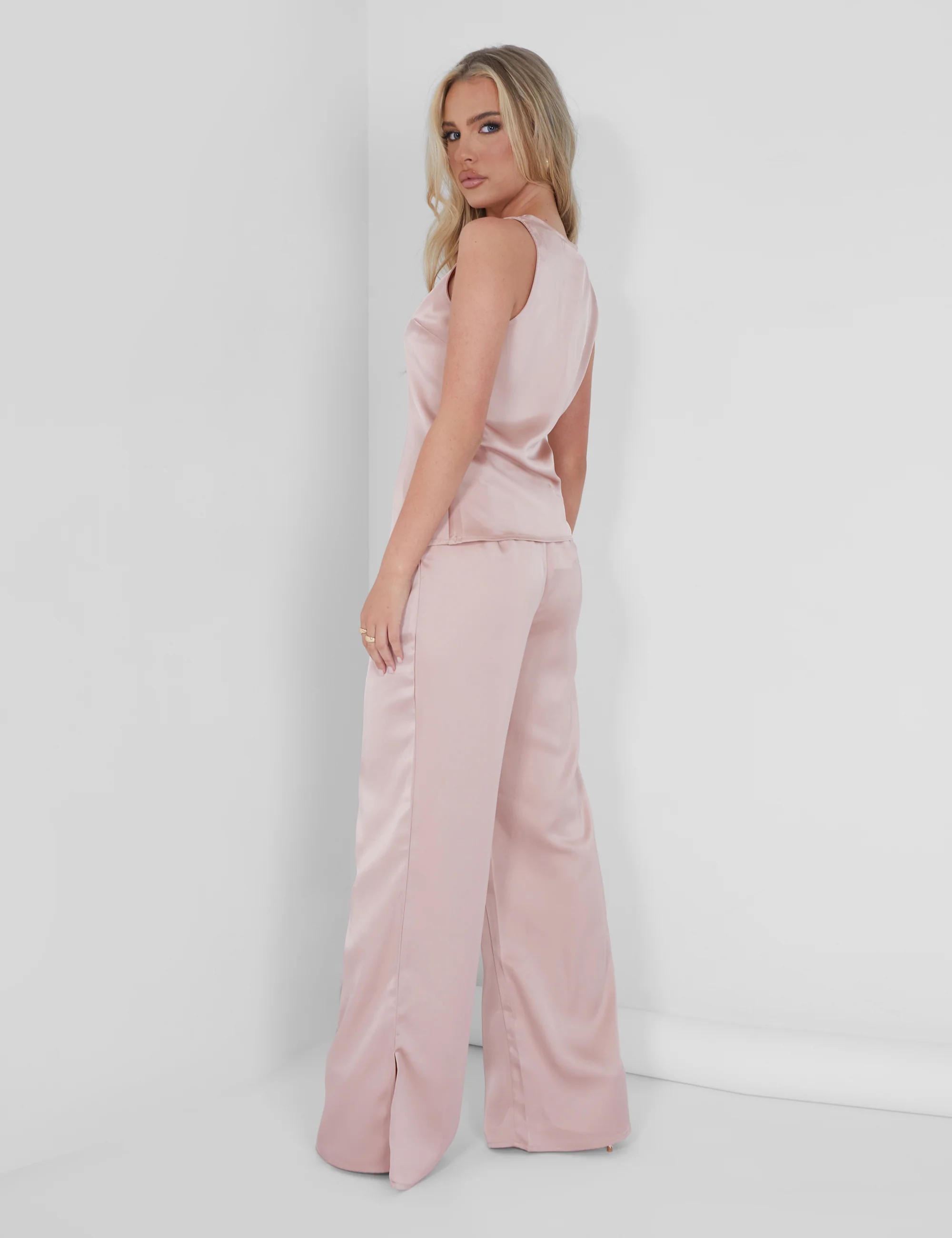 Button Detail Satin Waistcoat Top Pink - Image 3