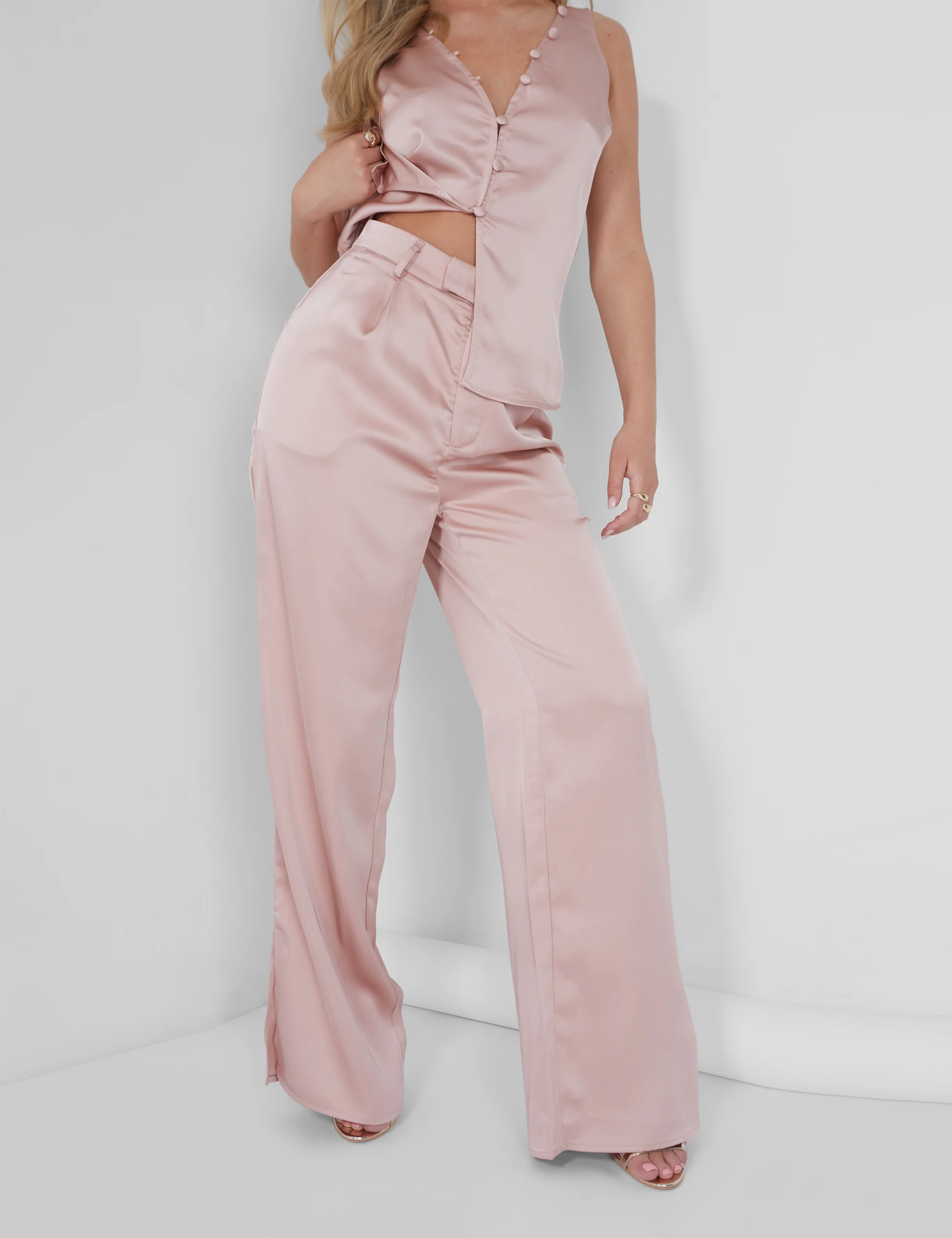 Button Detail Satin Waistcoat Top Pink - Image 9