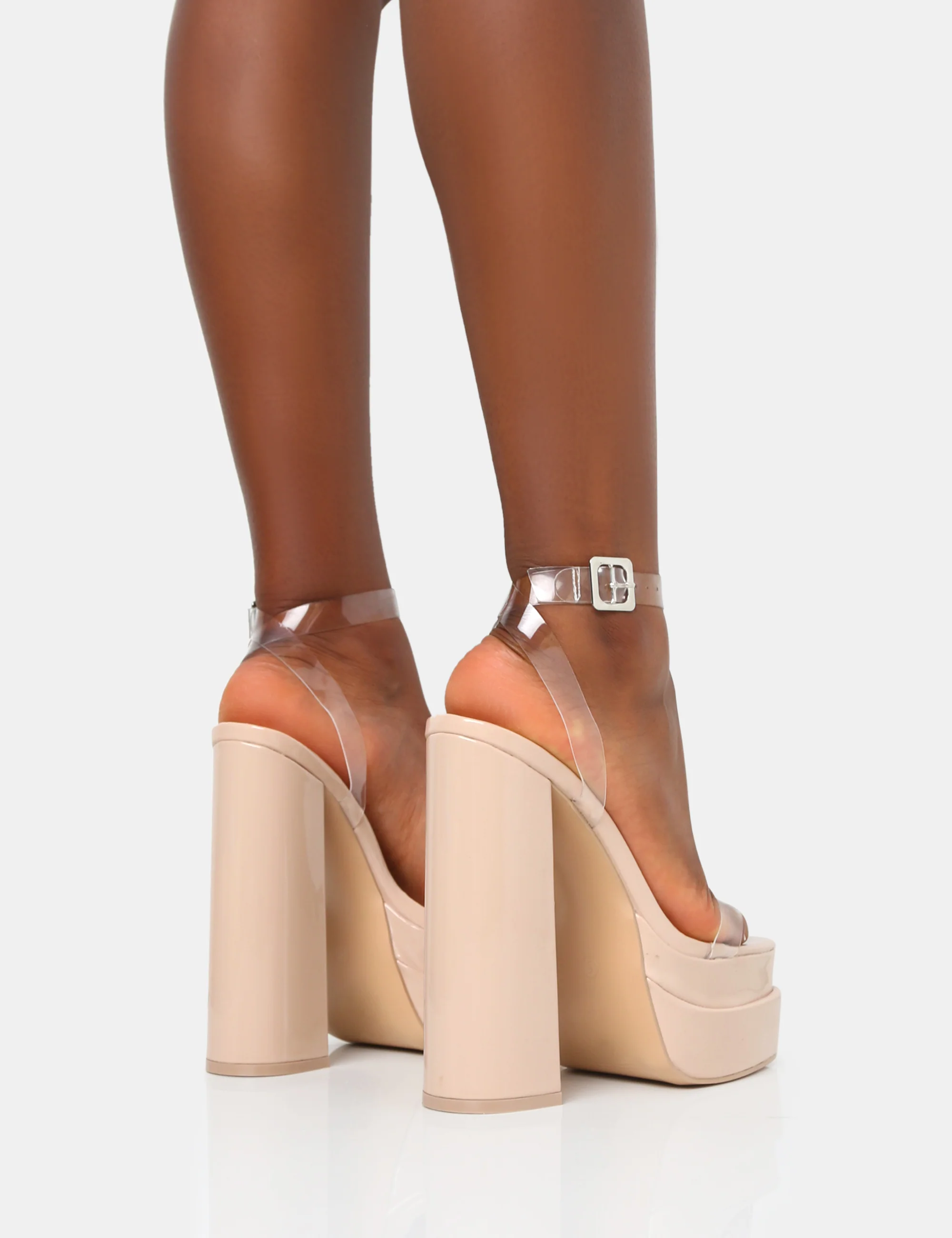 Calla Nude Patent Barely There Clear Square Toe Platform Heels - Image 2
