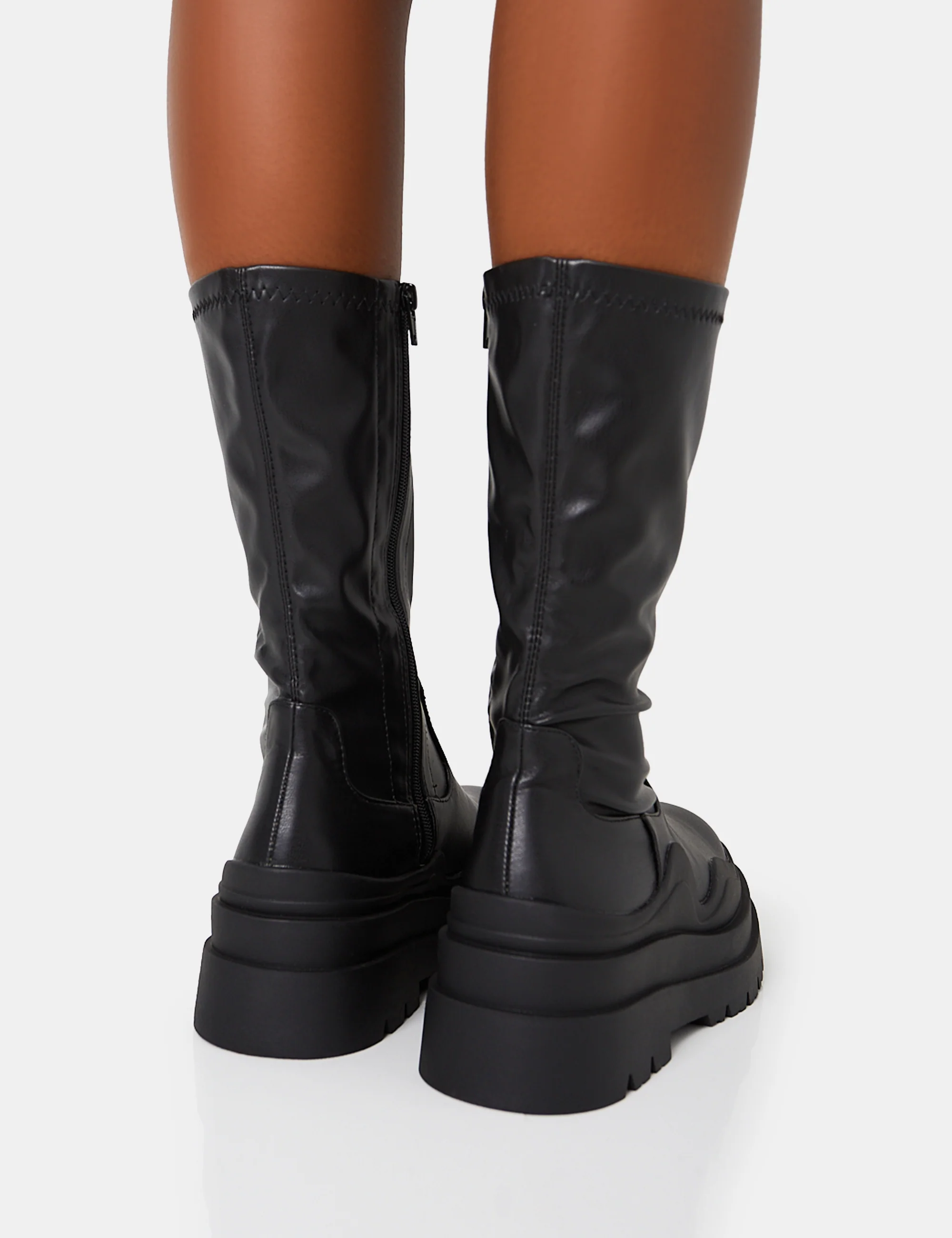 Cam Black Chunky Platform Round Toe PU High Boots - Image 4