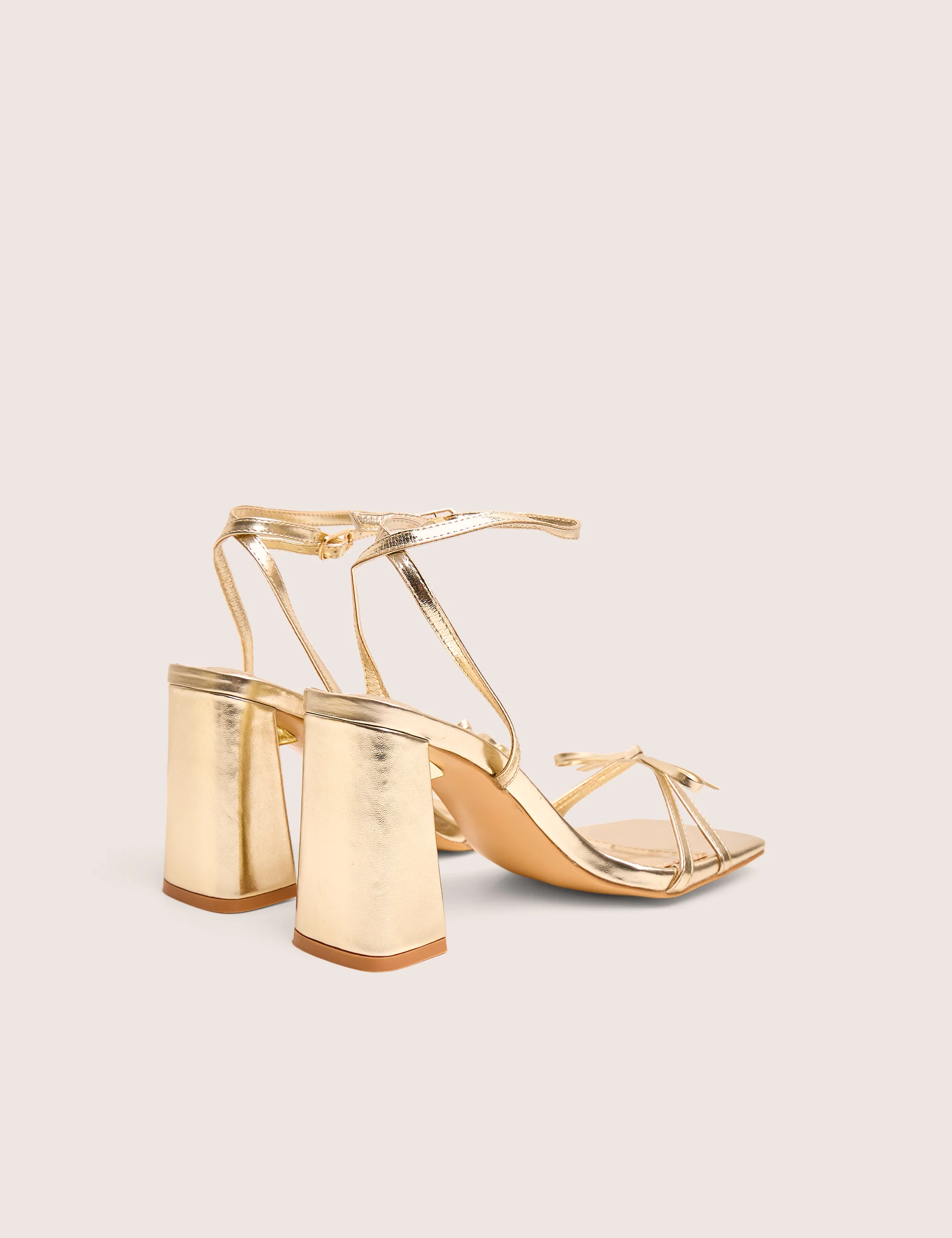 Camille Gold Square Toe Strappy Block Heels - Image 3