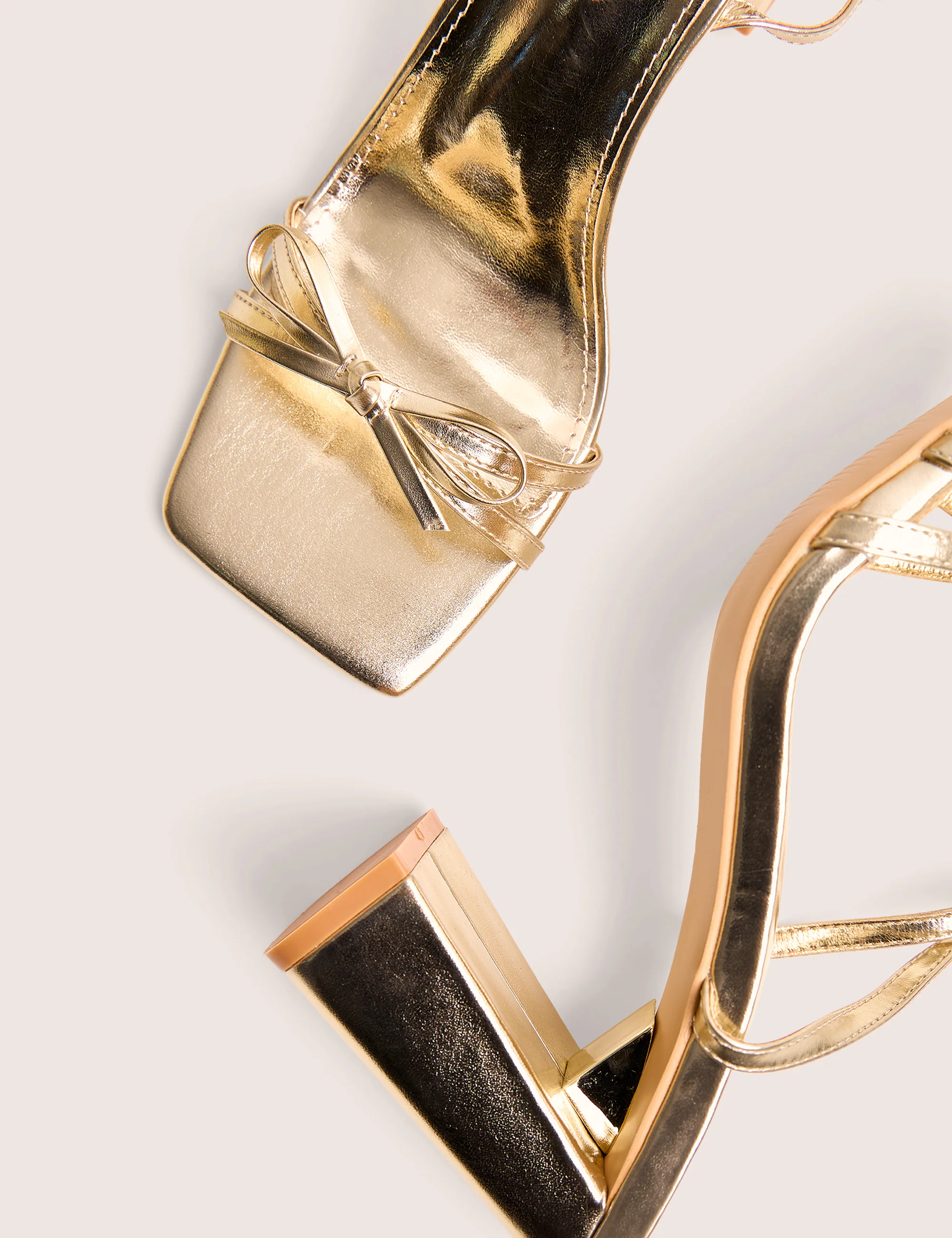 Camille Gold Square Toe Strappy Block Heels - Image 4