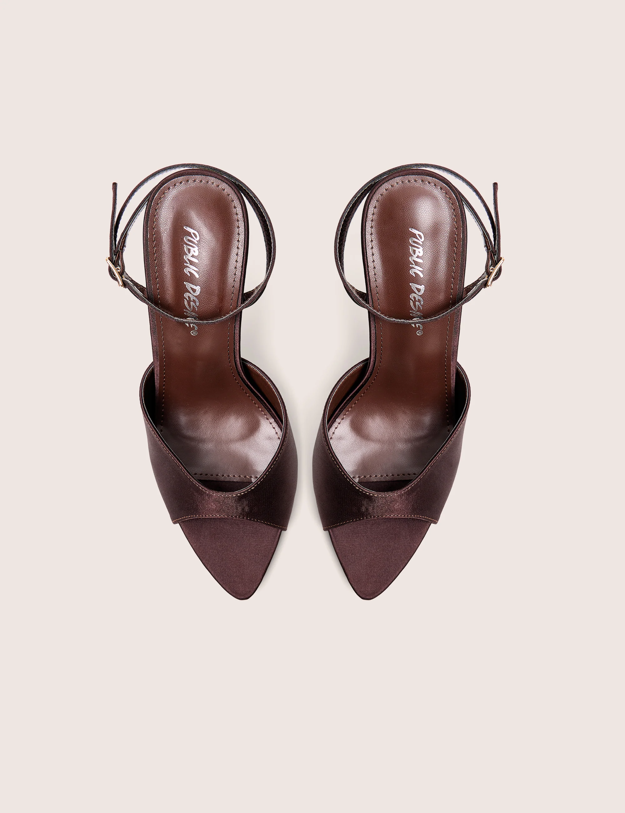 Caught On Chocolate Satin Peep Toe Curved High Heels - Image 2
