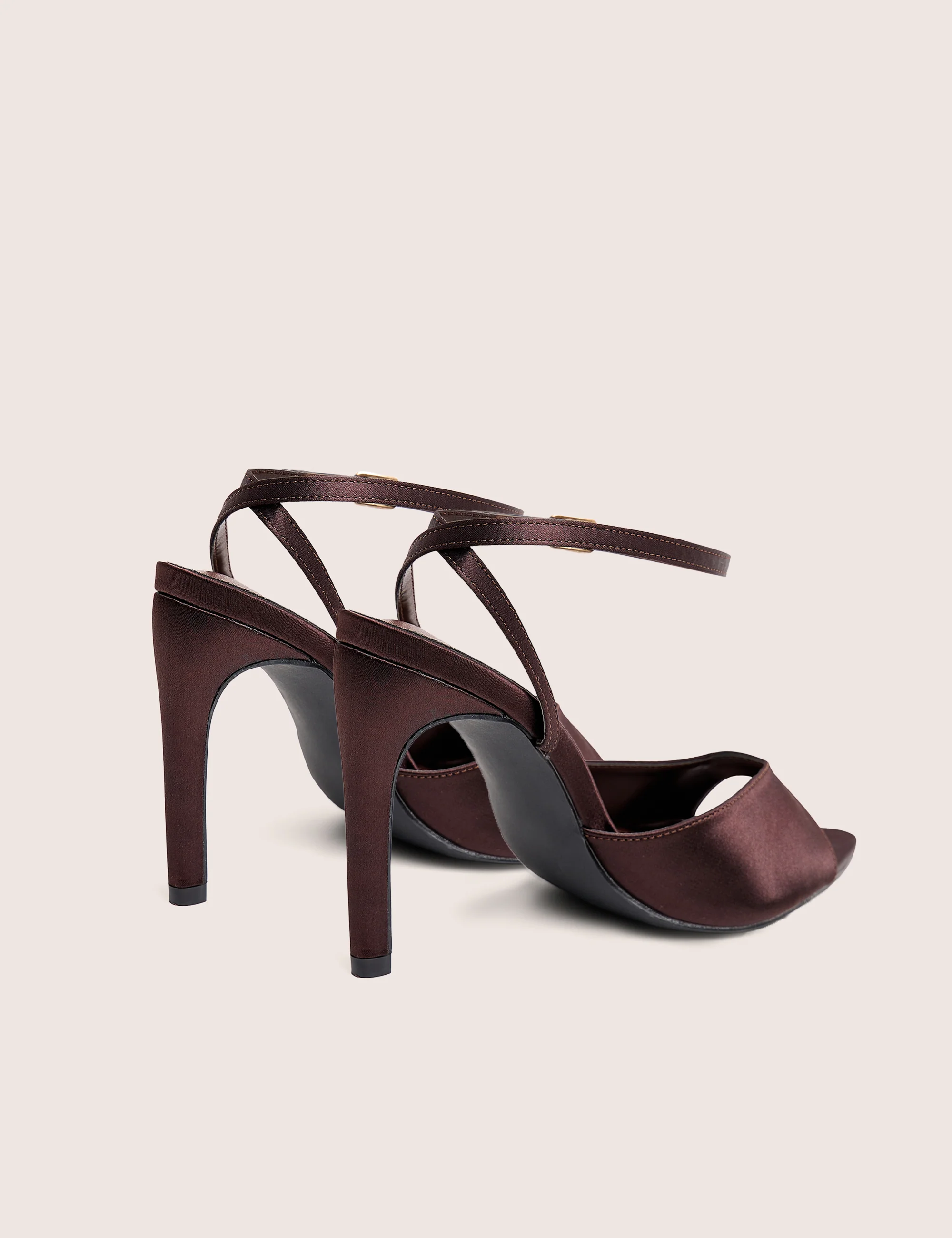 Caught On Chocolate Satin Peep Toe Curved High Heels - Image 3