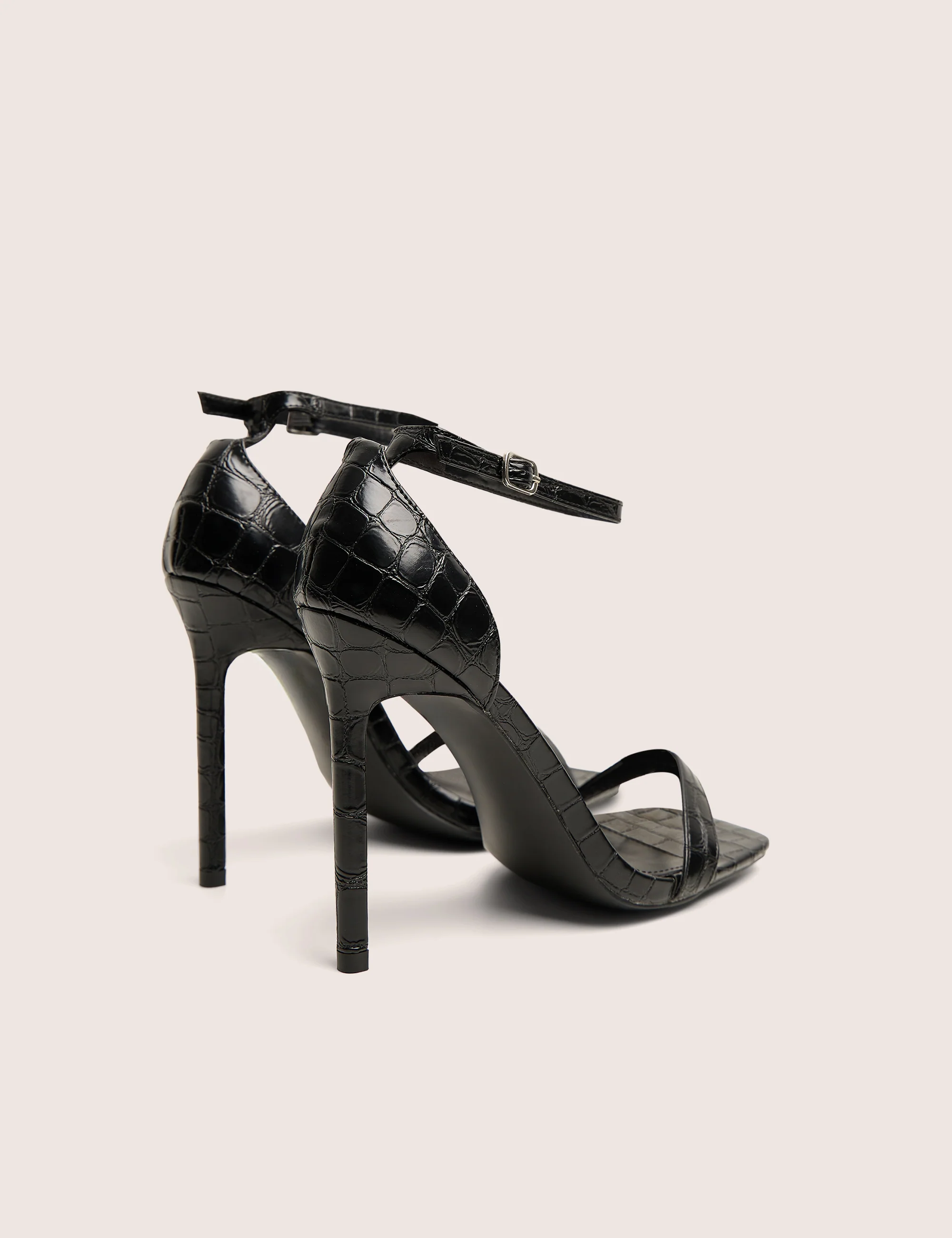 Chaos Black Croc Square Toe Strappy Barely There Stiletto Heels - Image 5