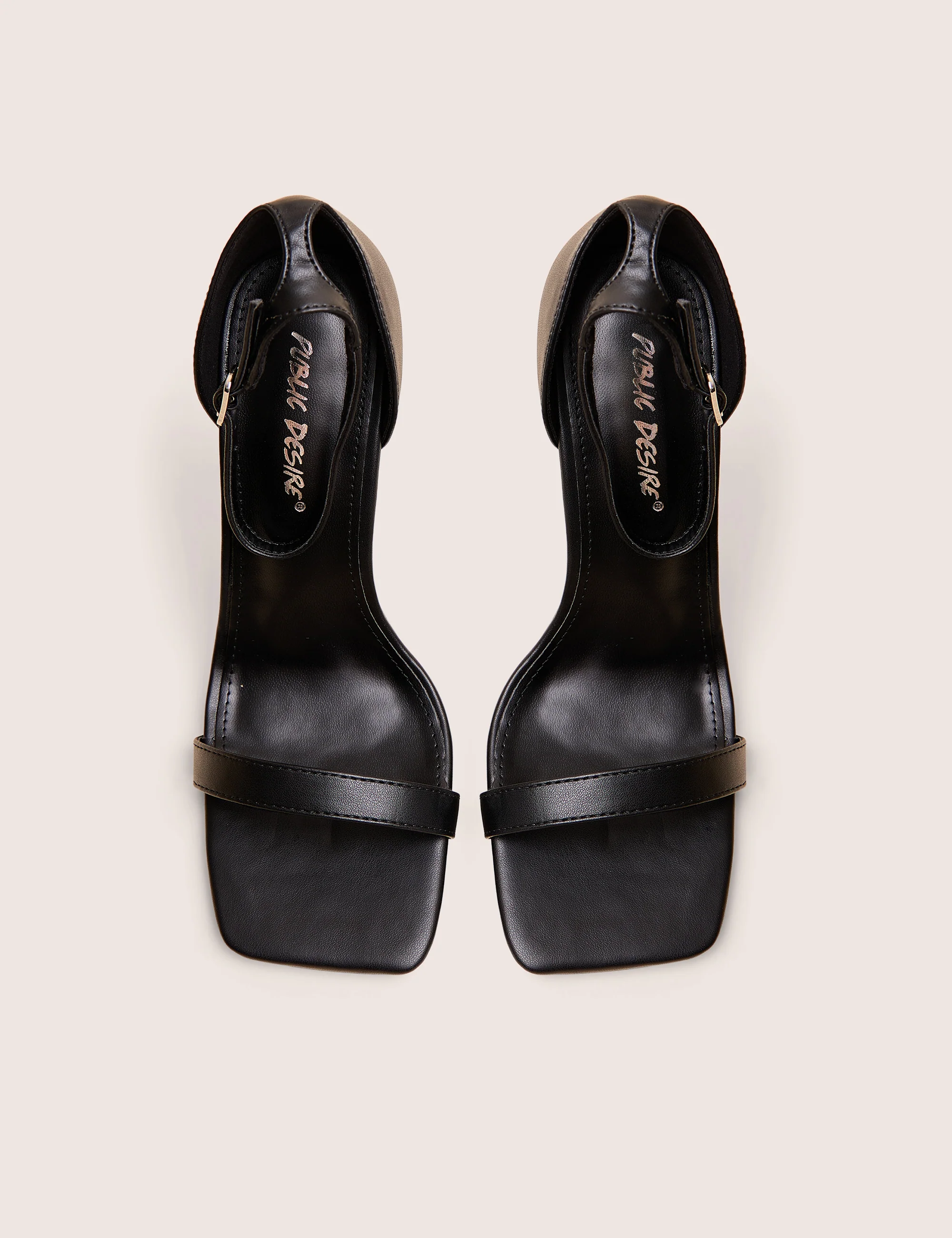 Chaos Black Pu Square Toe Strappy Barely There Stiletto Heel - Image 2