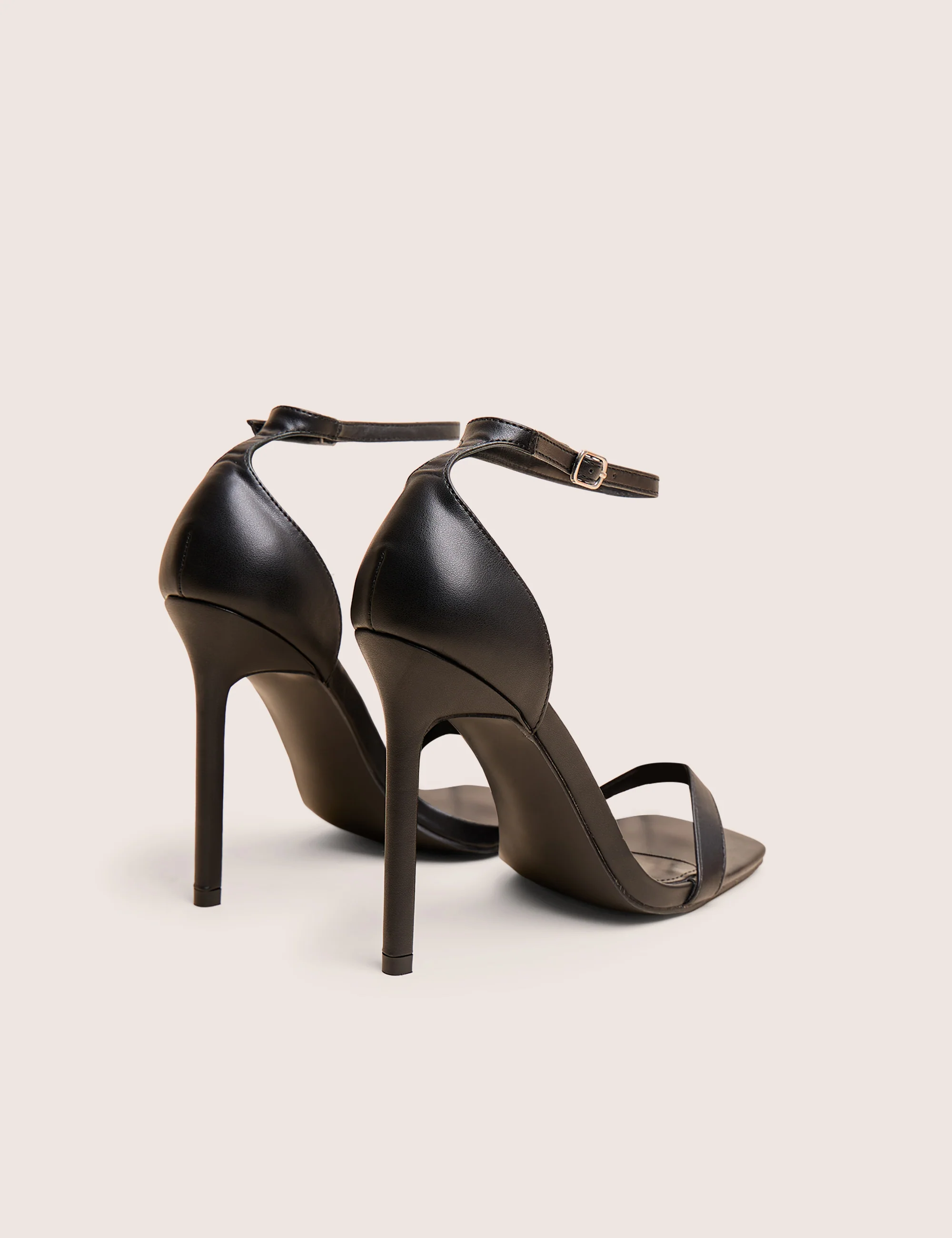Chaos Black Pu Square Toe Strappy Barely There Stiletto Heel - Image 3