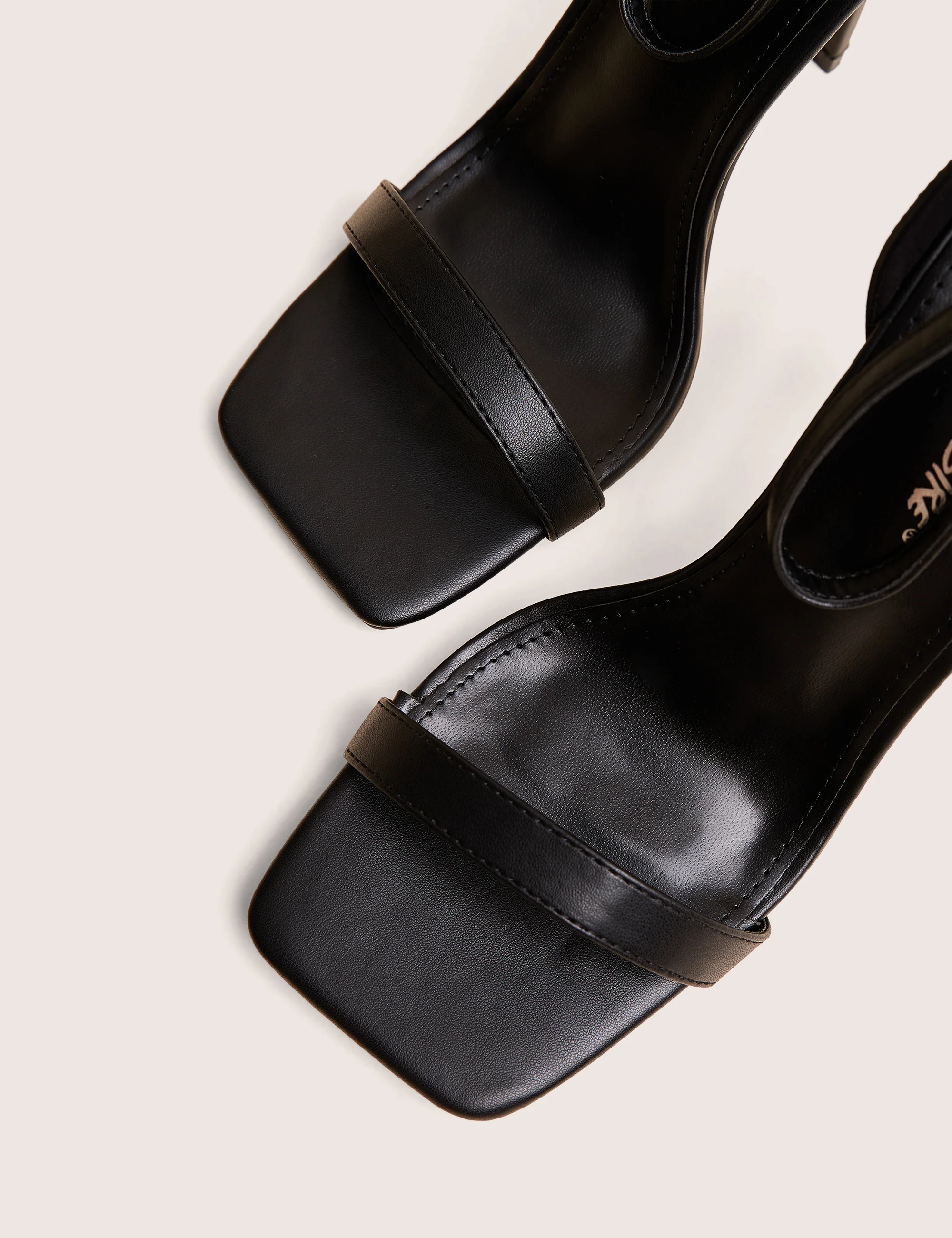 Chaos Black Pu Square Toe Strappy Barely There Stiletto Heel - Image 4
