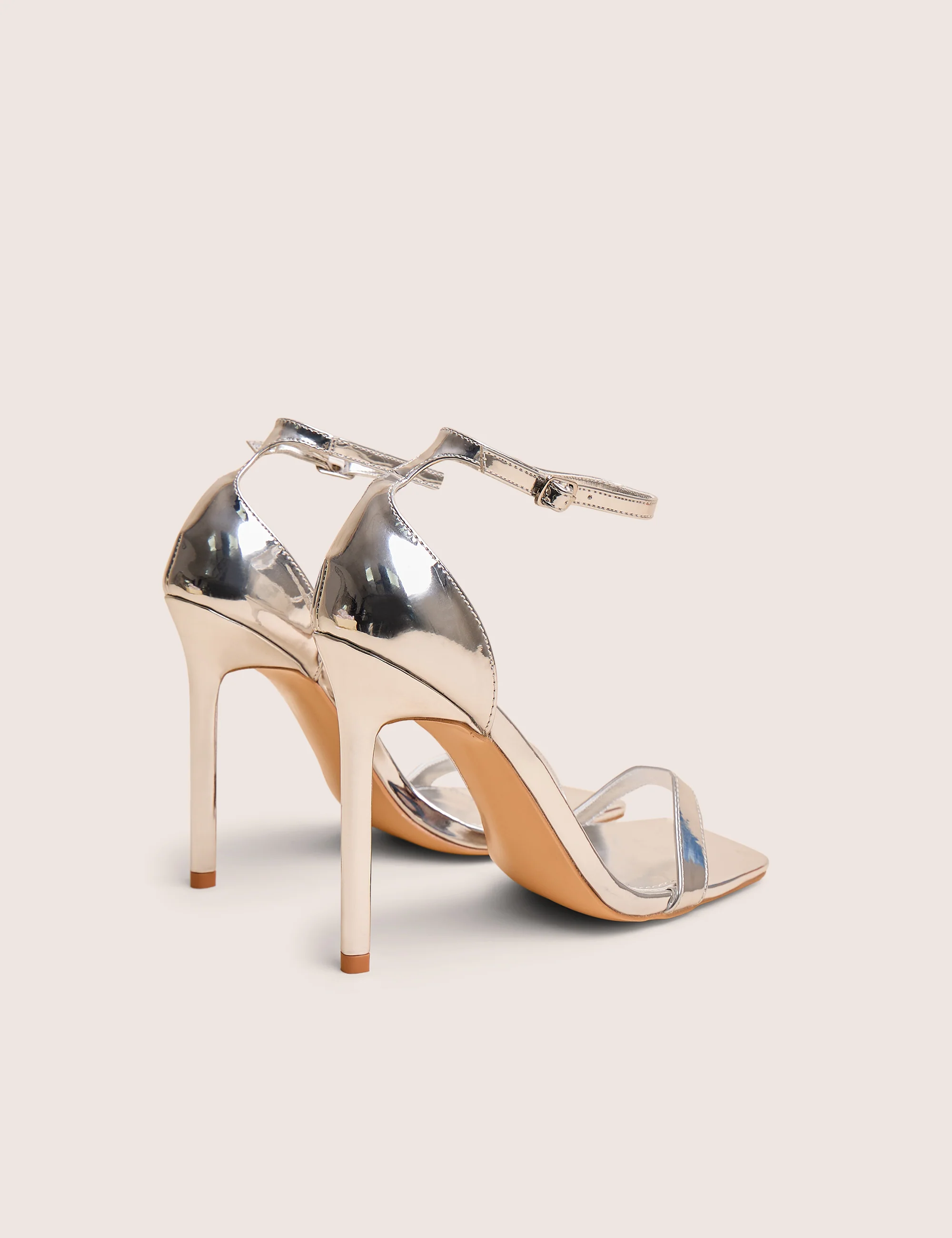 Chaos Silver Square Toe Strappy Barely There Stiletto Heel - Image 3
