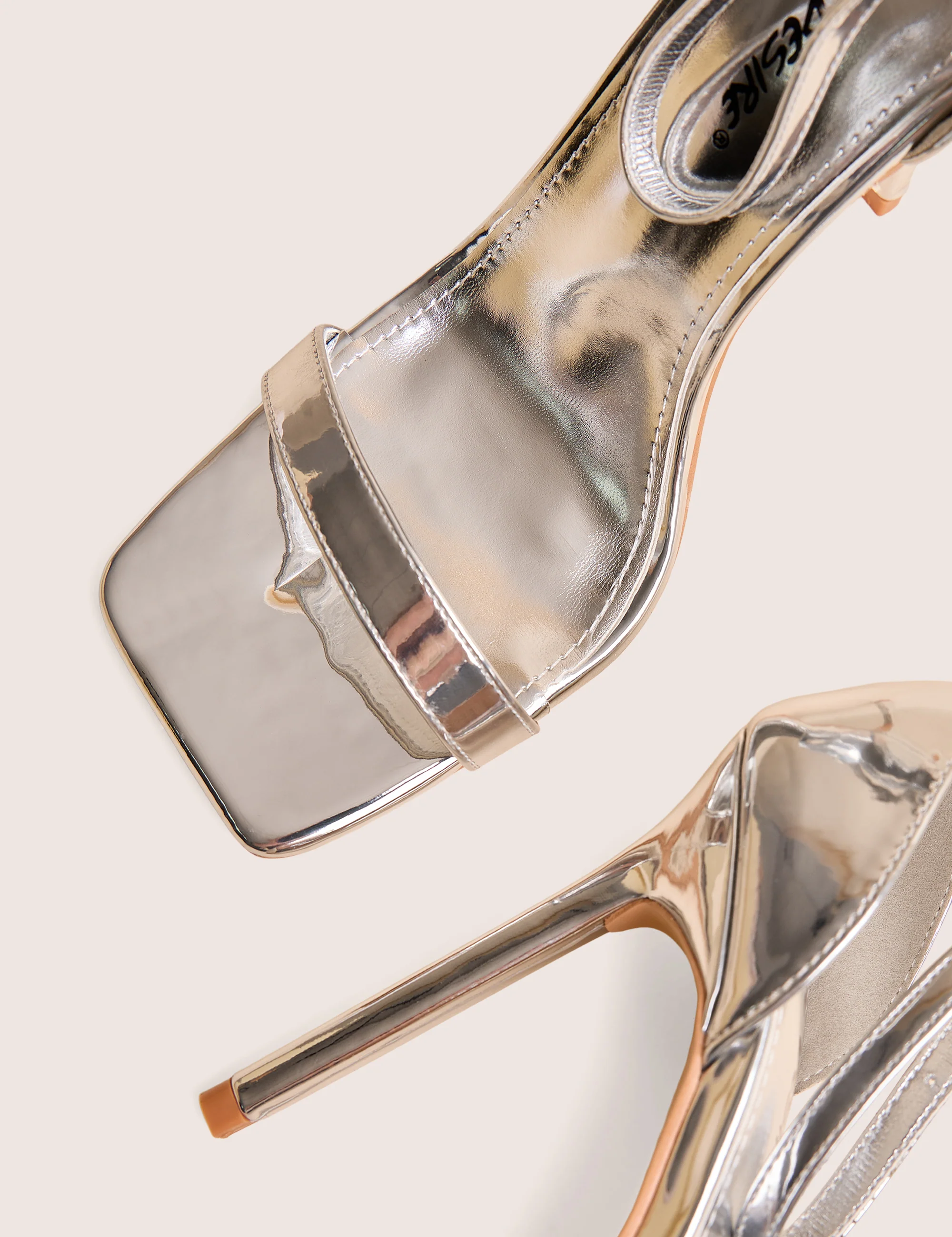 Chaos Silver Square Toe Strappy Barely There Stiletto Heel - Image 4