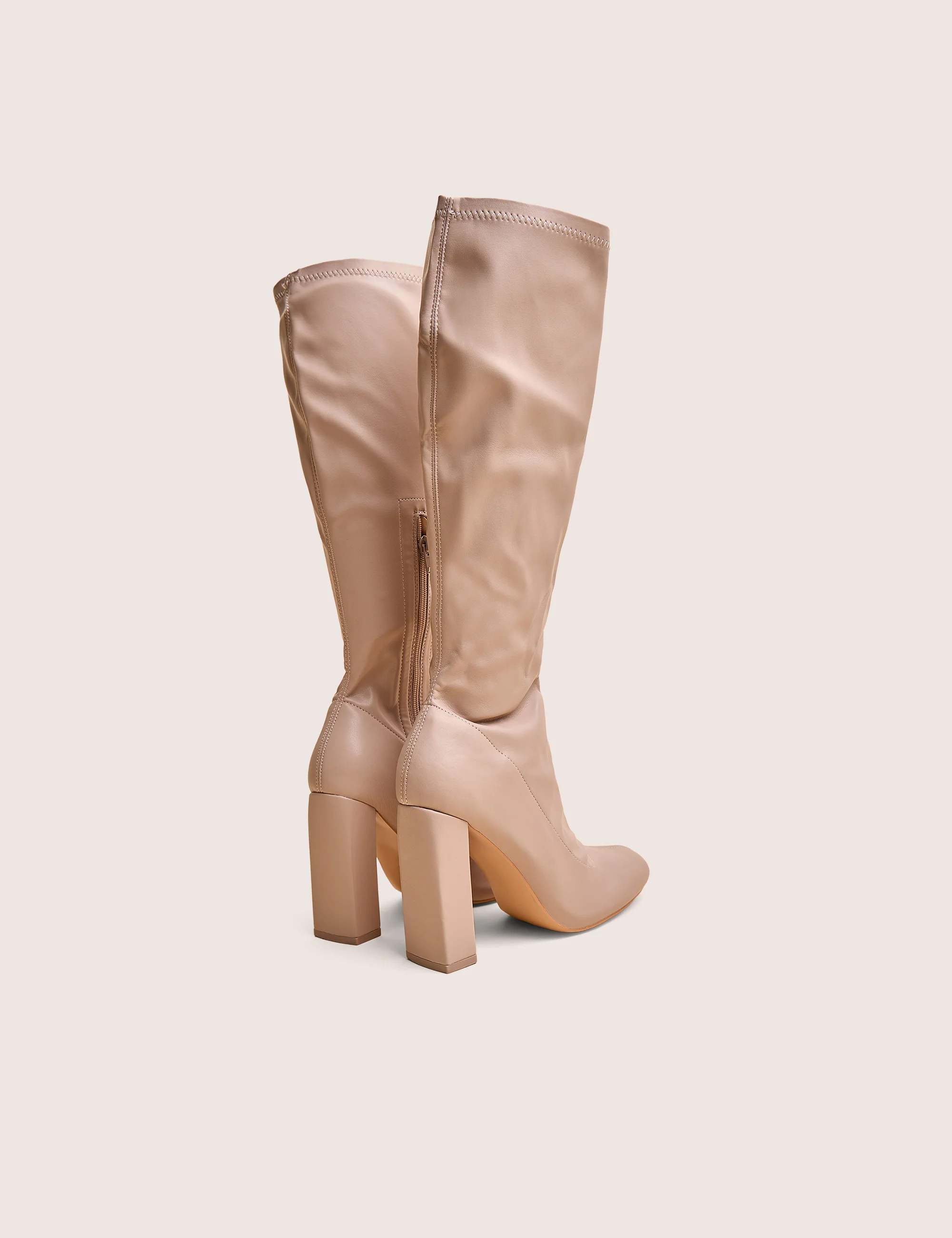 Christina Nude Pu Pointed Toe Block Heel Knee High Boots - Image 3