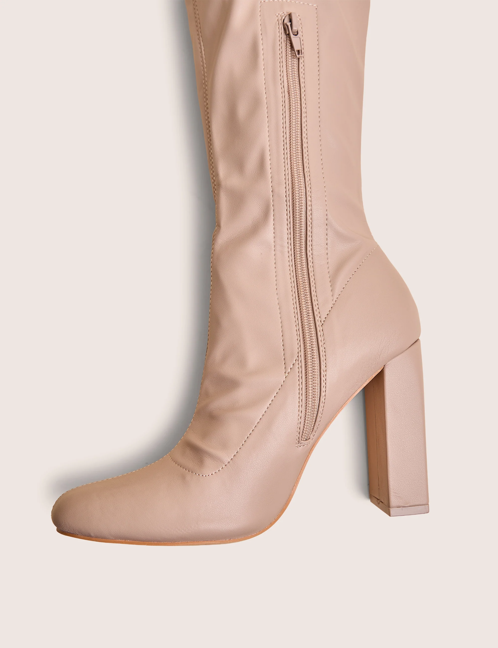 Christina Nude Pu Pointed Toe Block Heel Knee High Boots - Image 4