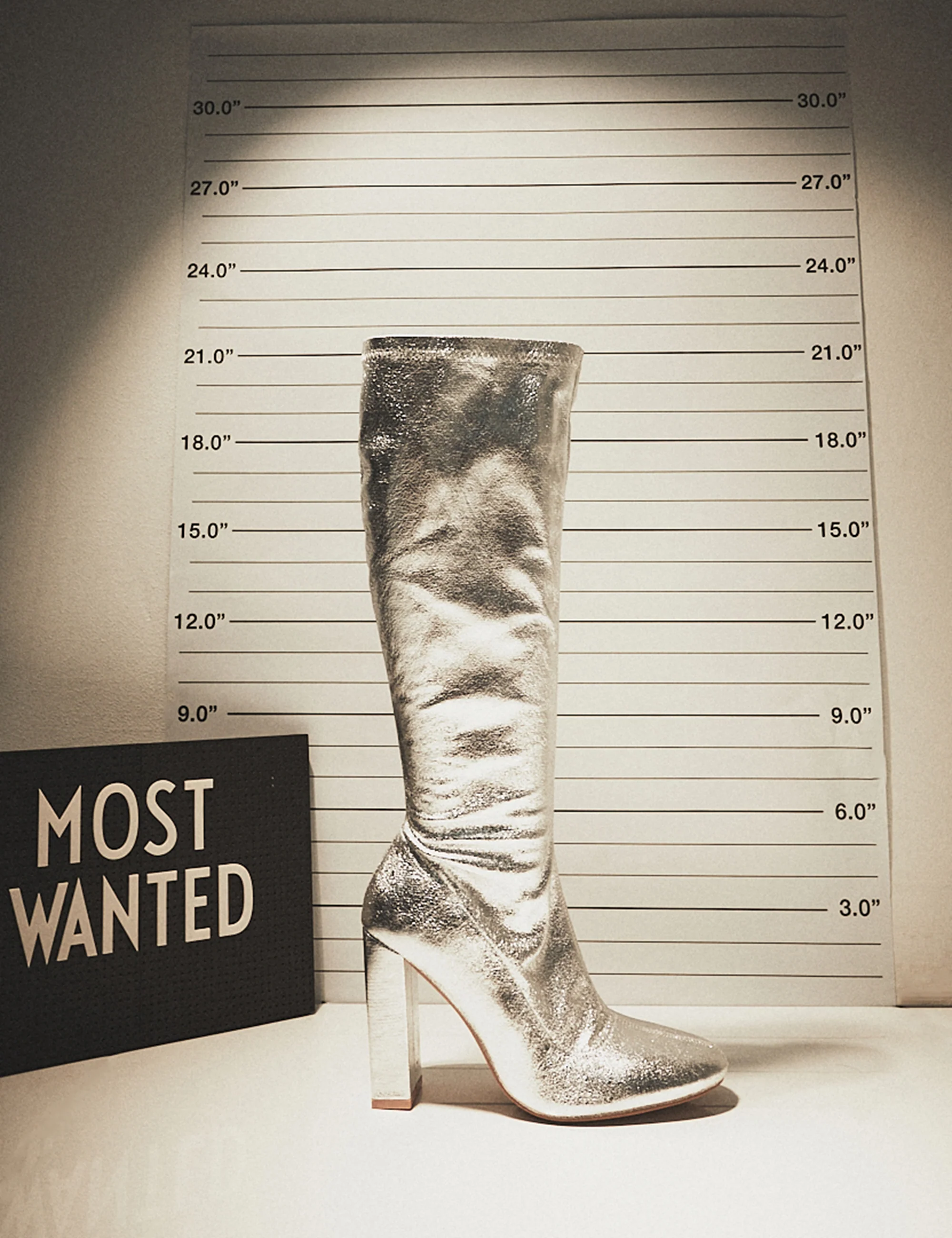 Christina Silver Grain Pointed Toe Block Heel Knee High Boots - Image 6