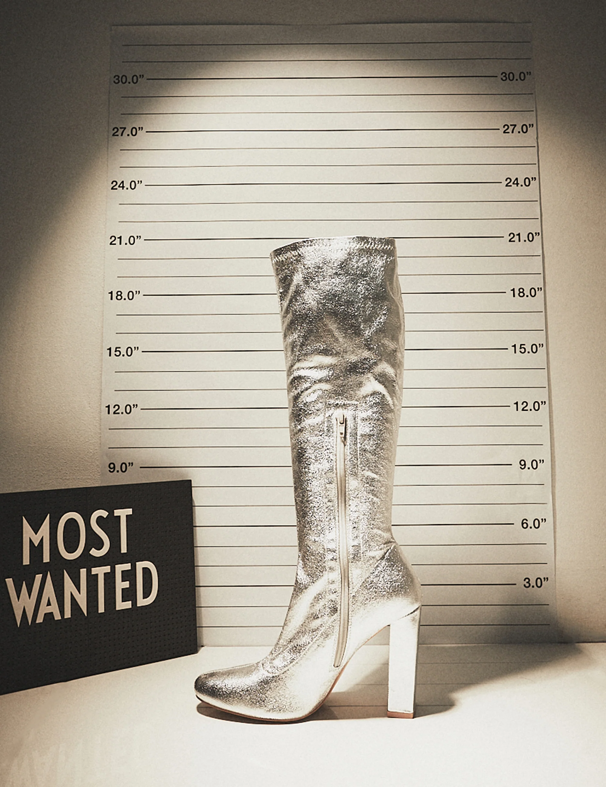 Christina Silver Grain Pointed Toe Block Heel Knee High Boots - Image 8