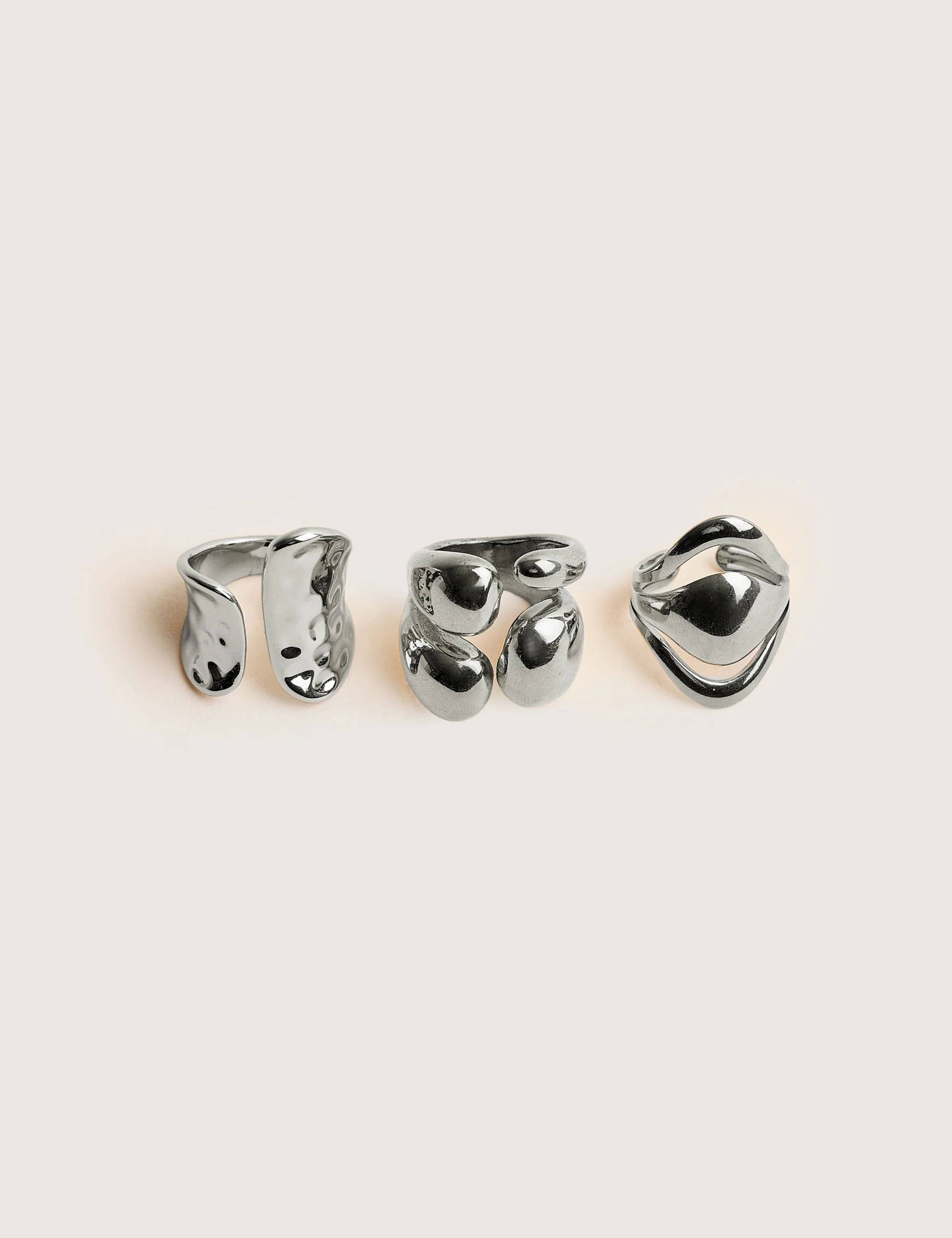 Chunky Abstract 3 Pack Classic Ring Stack Silver - Image 2
