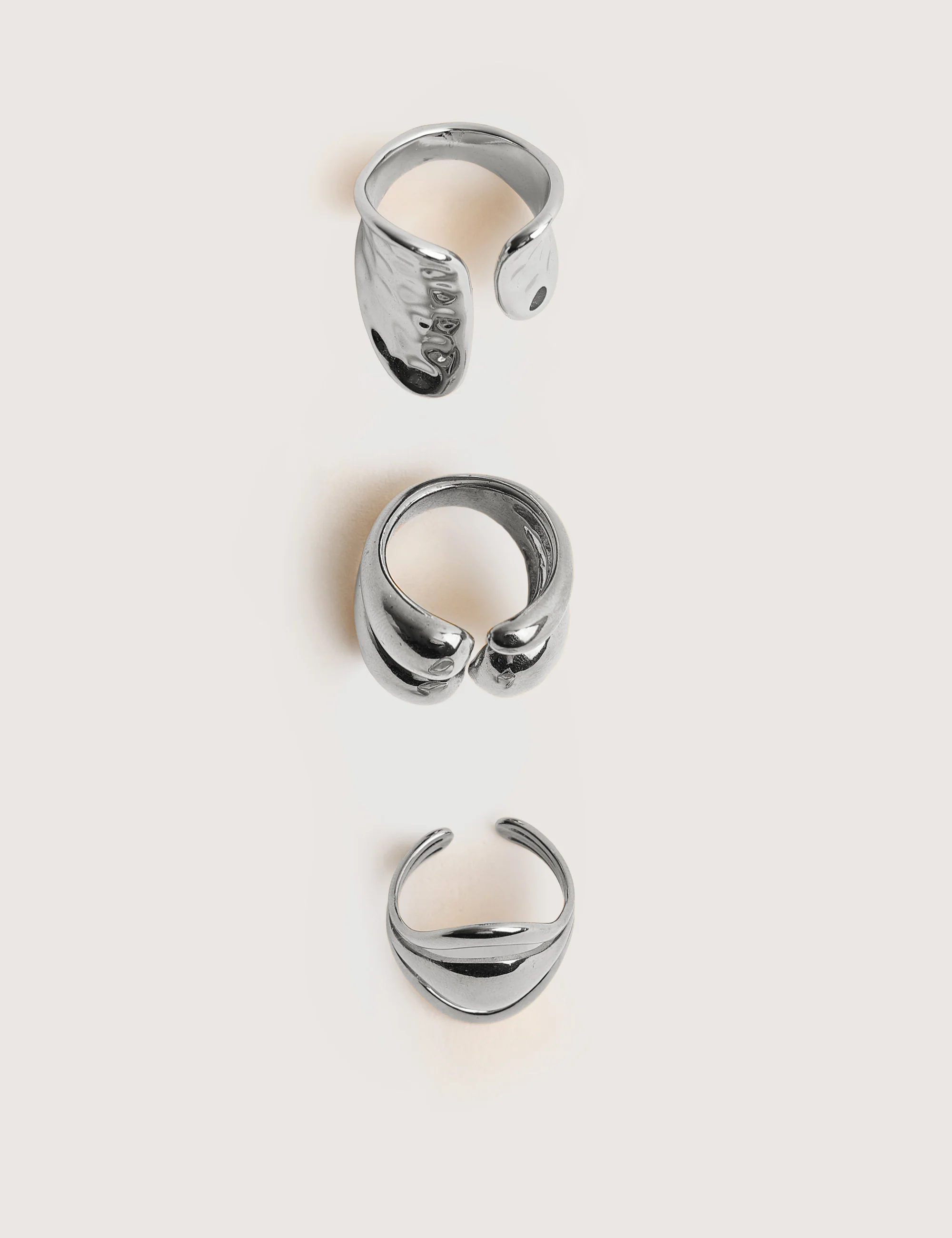 Chunky Abstract 3 Pack Classic Ring Stack Silver - Image 3