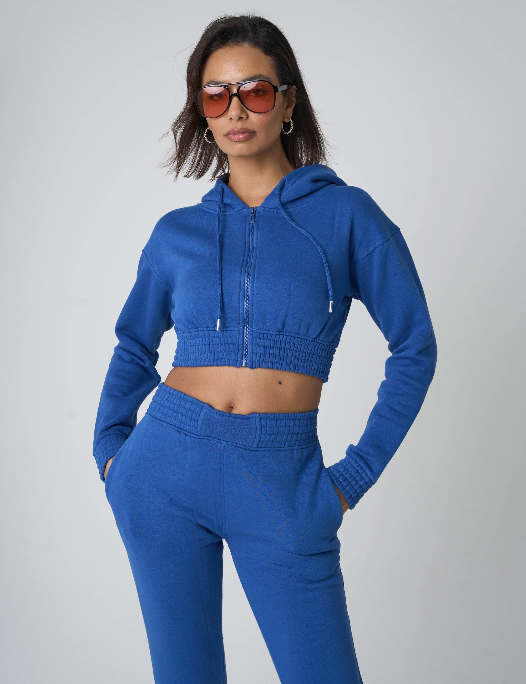 Cinched Waist Cropped Hoodie Cobalt Blue - Image 2