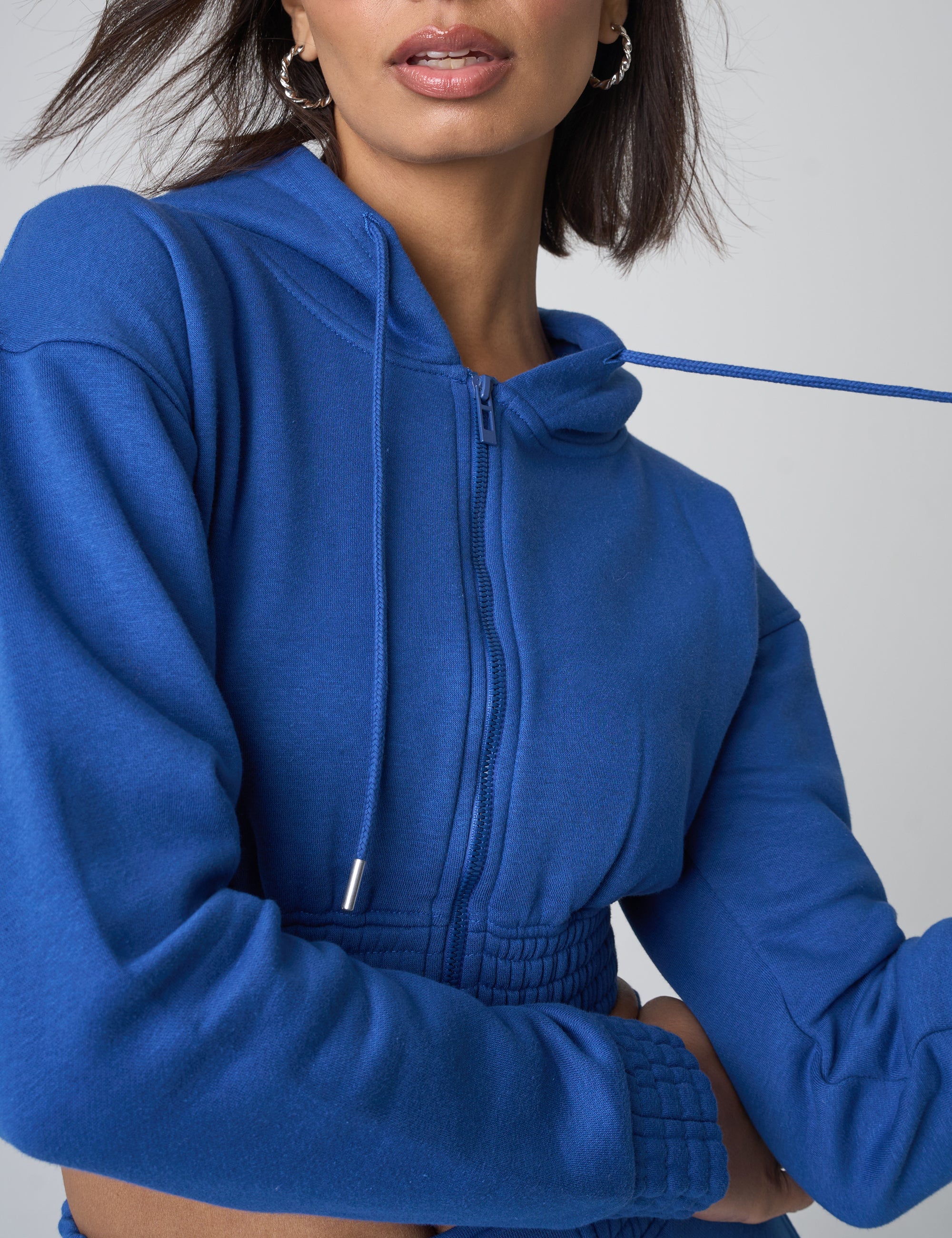 Cinched Waist Cropped Hoodie Cobalt Blue - Image 4