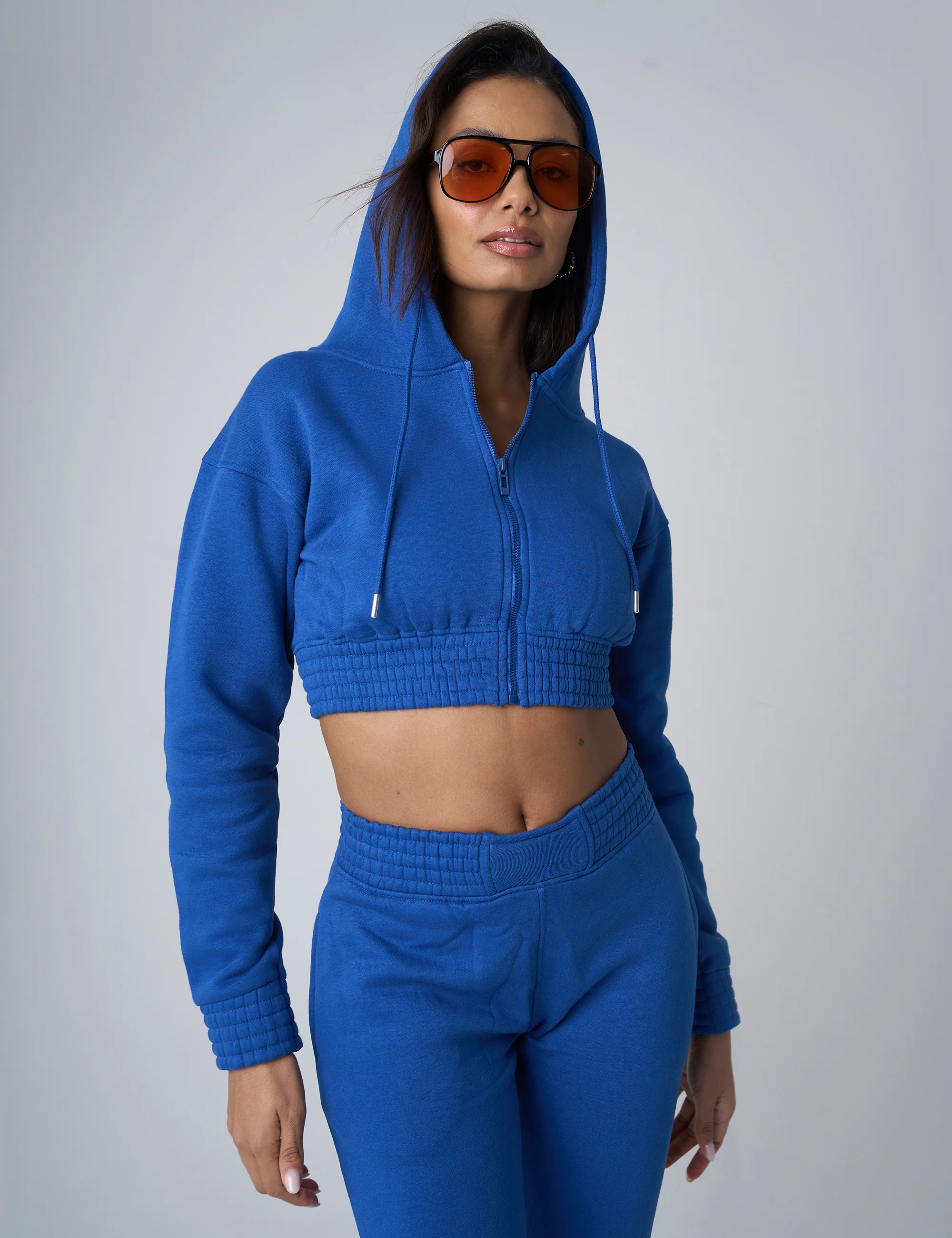 Cinched Waist Cropped Hoodie Cobalt Blue - Image 5