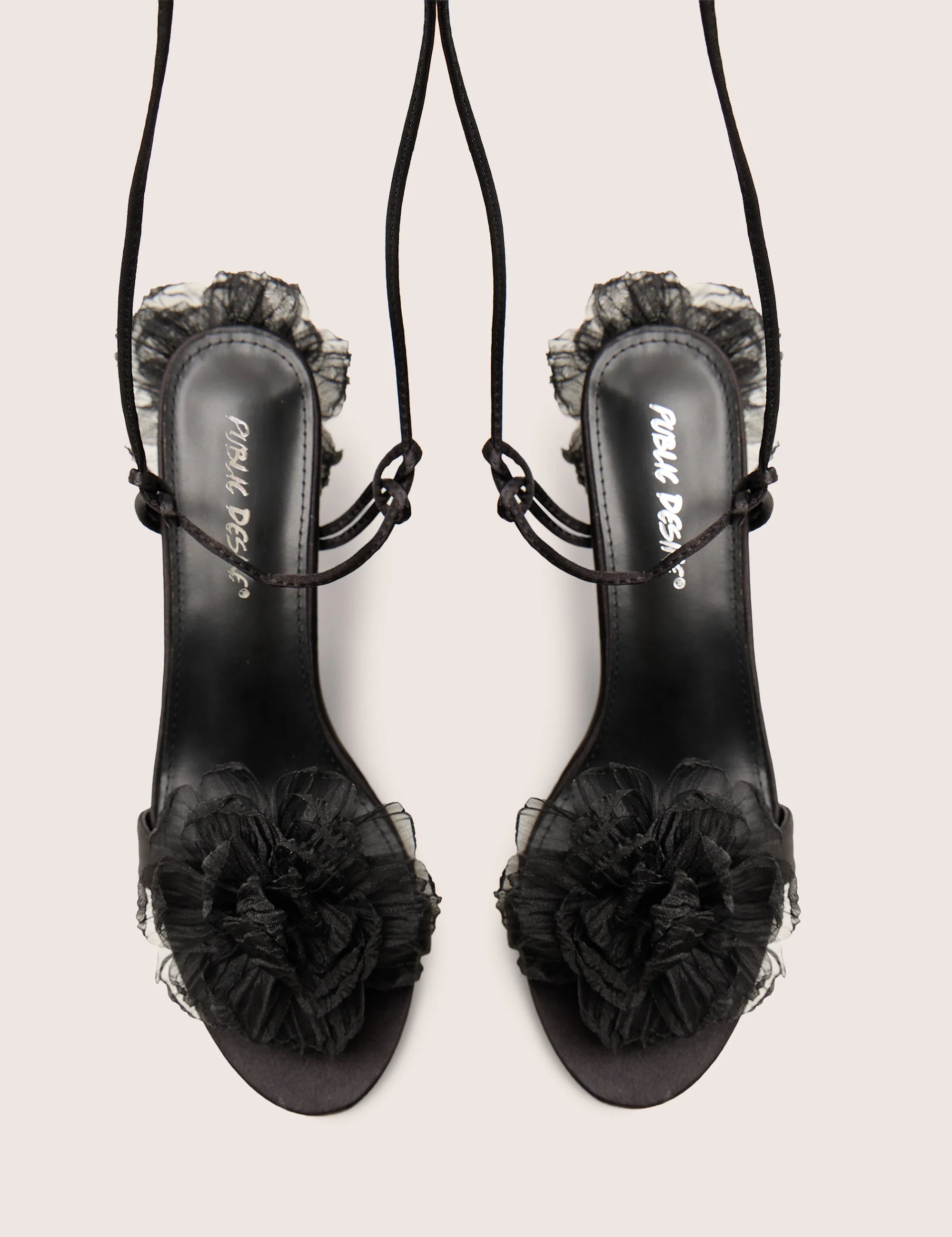 Classy Black Ruffle Flower Detail Mid Heels - Image 4
