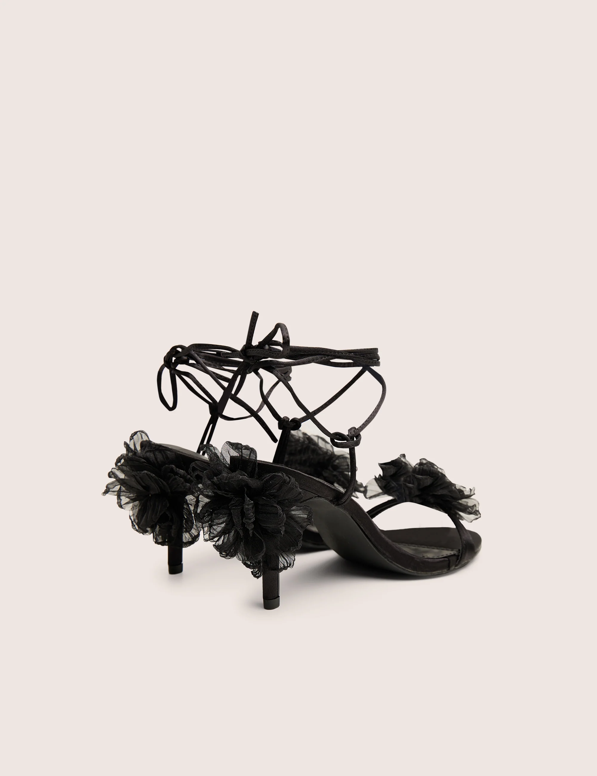 Classy Black Ruffle Flower Detail Mid Heels - Image 5