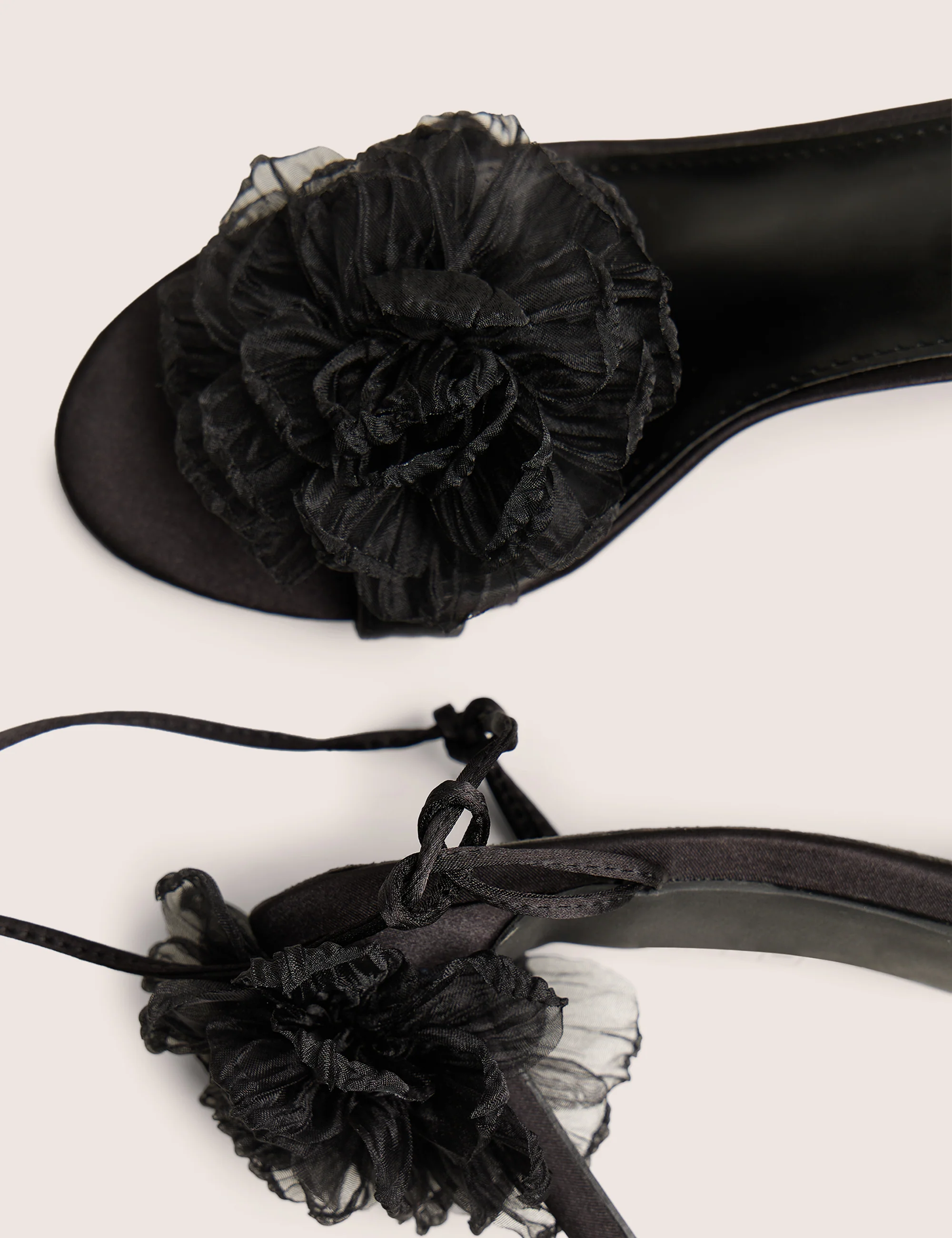 Classy Black Ruffle Flower Detail Mid Heels - Image 6