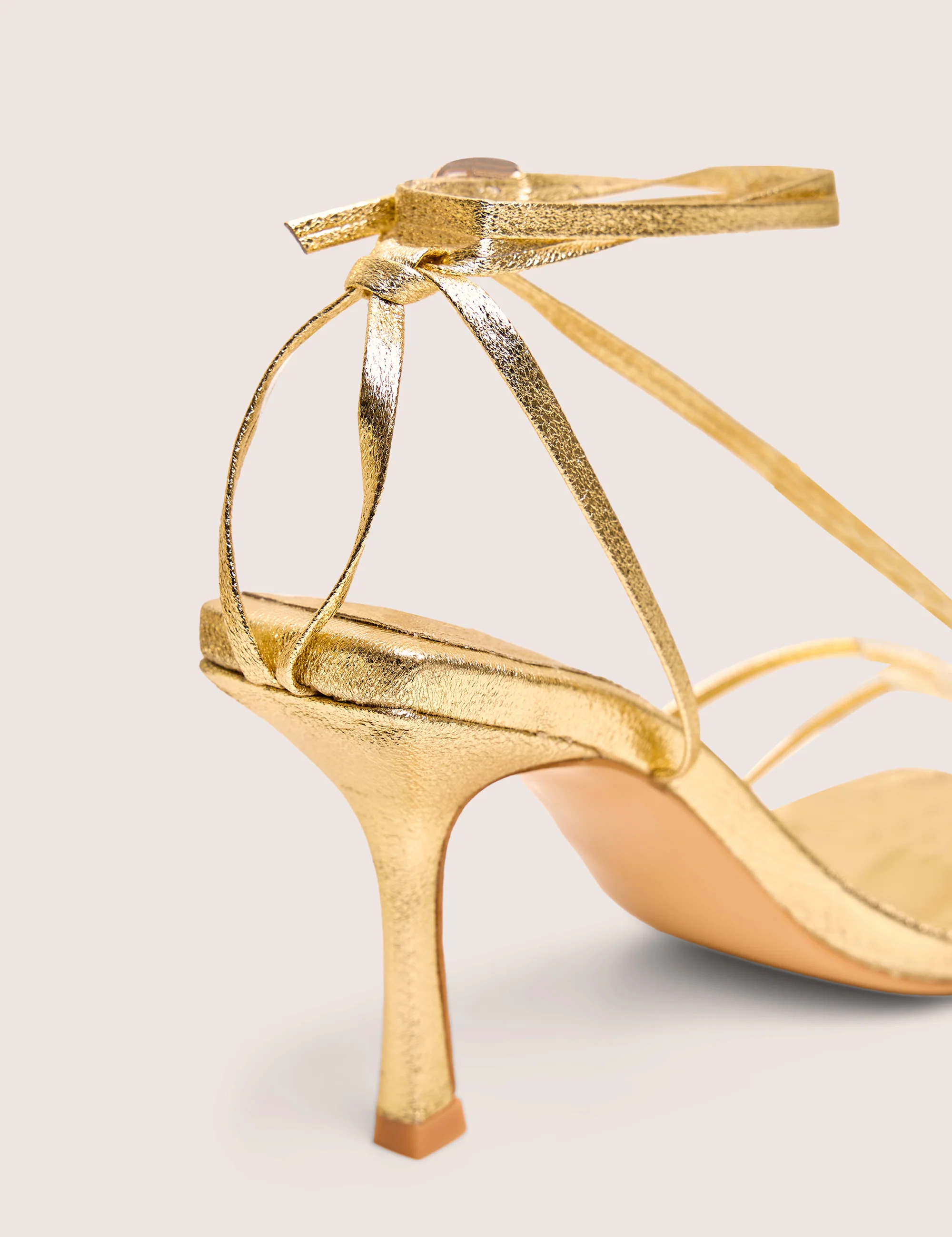 Clover Gold Metallic Square Toe Wrap Around Mid Heels - Image 4