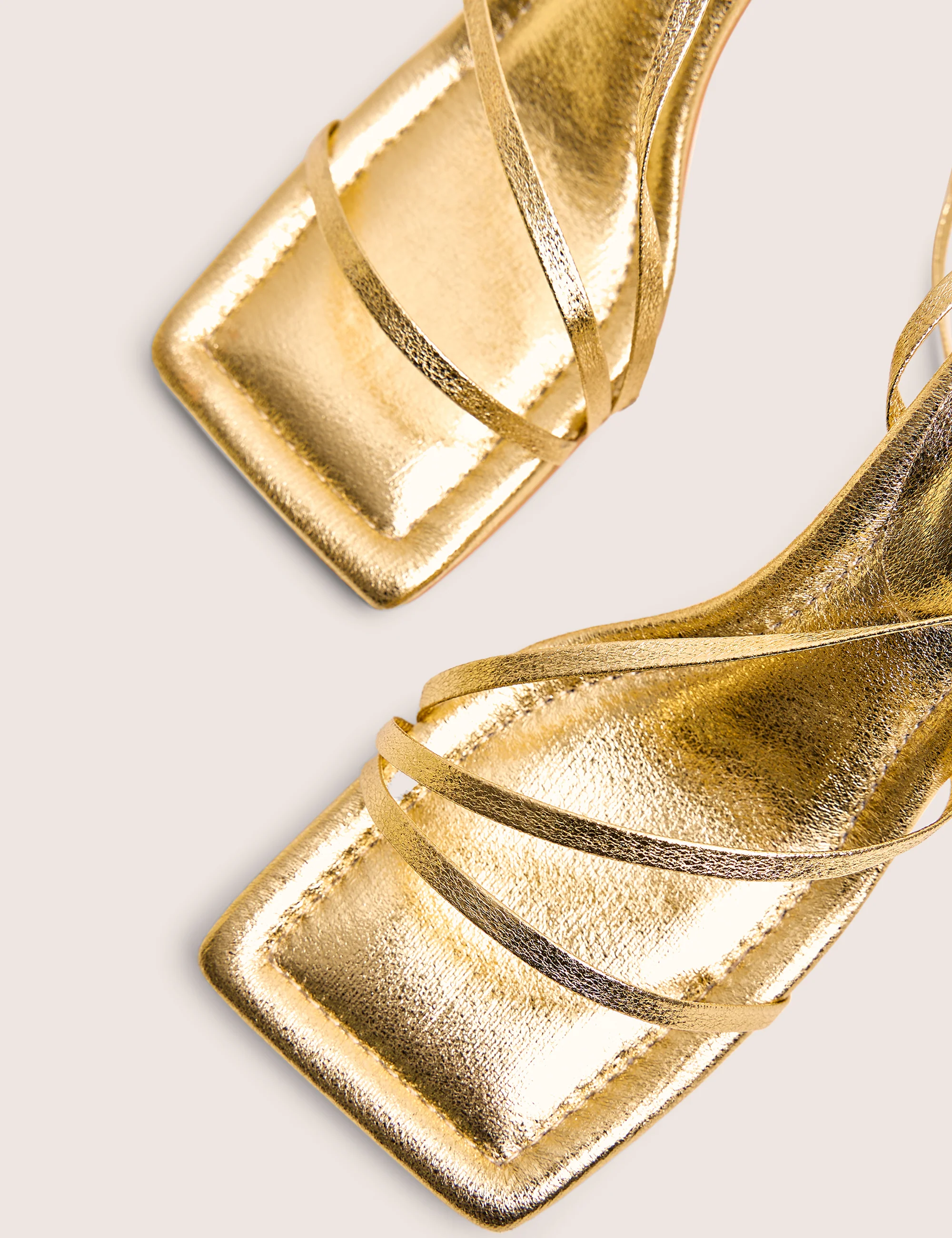 Clover Gold Metallic Square Toe Wrap Around Mid Heels - Image 5