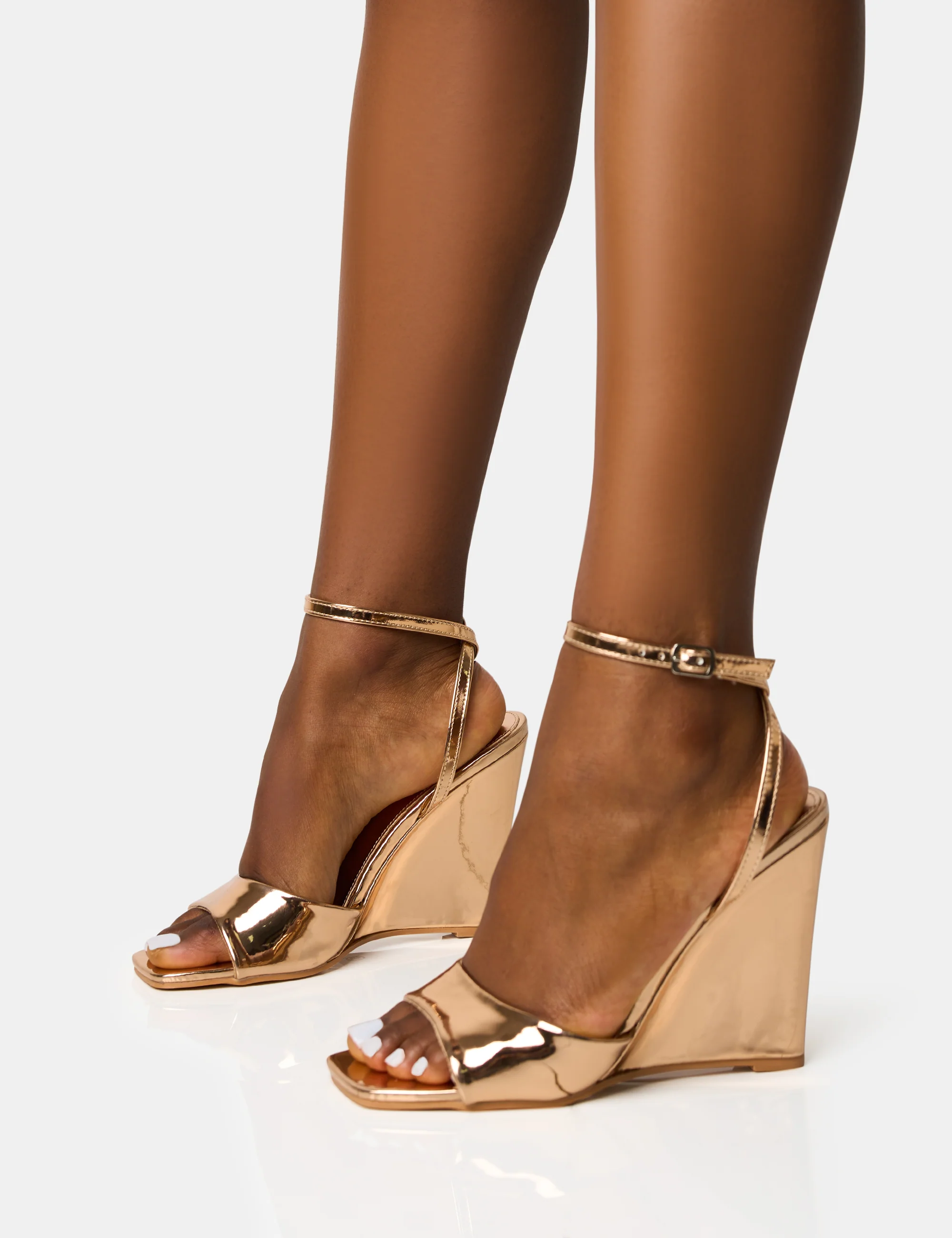 Connection Rose Gold Strappy Peep Toe Wedges - Image 3