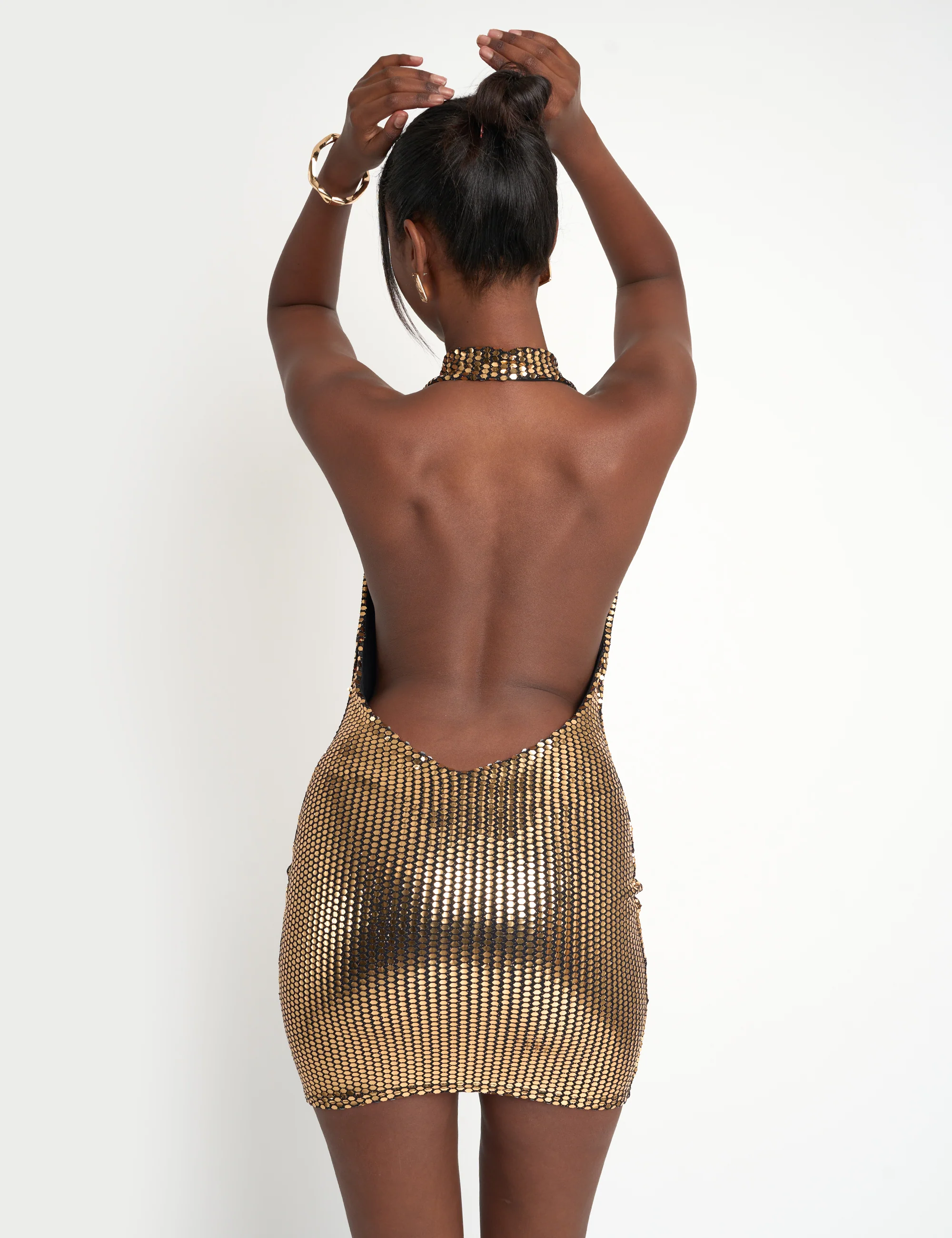 Cowl Neck Sequin Mini Dress Gold - Image 2