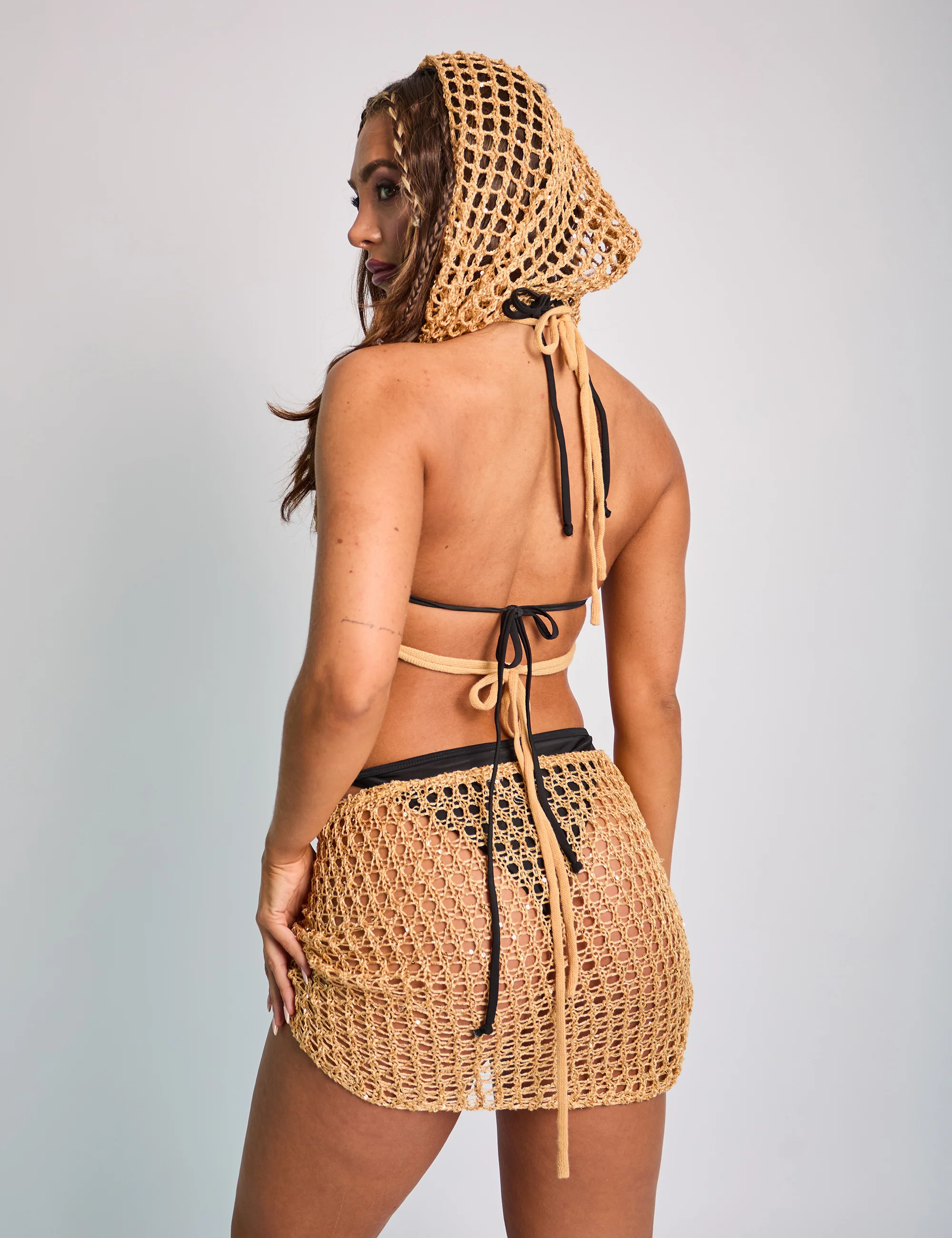 Crochet Top With Hood Co Ord Gold - Image 2