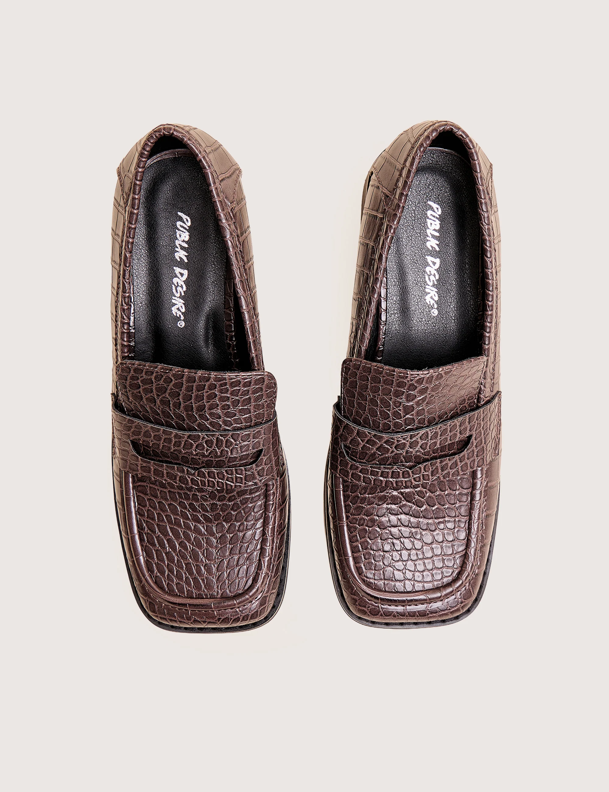 Decaf Brown Croc Square Toe Penny Loafer - Image 4