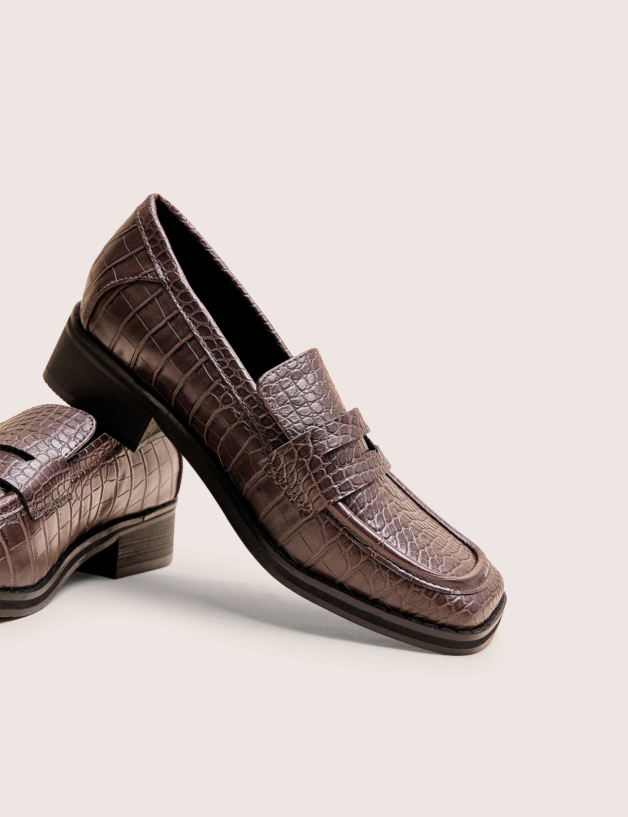 Decaf Brown Croc Square Toe Penny Loafer - Image 6