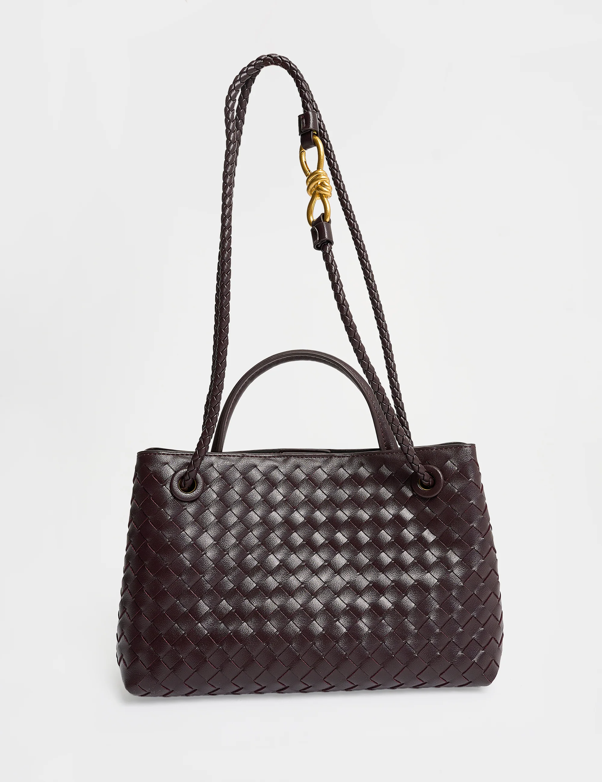 The Demi Chocolate Brown Weave Mini Tote Bag - Image 2