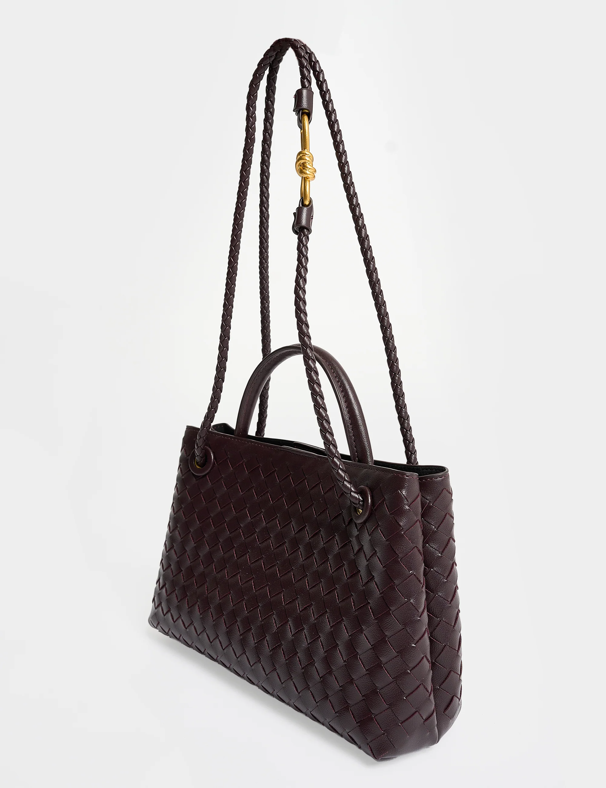 The Demi Chocolate Brown Weave Mini Tote Bag - Image 3
