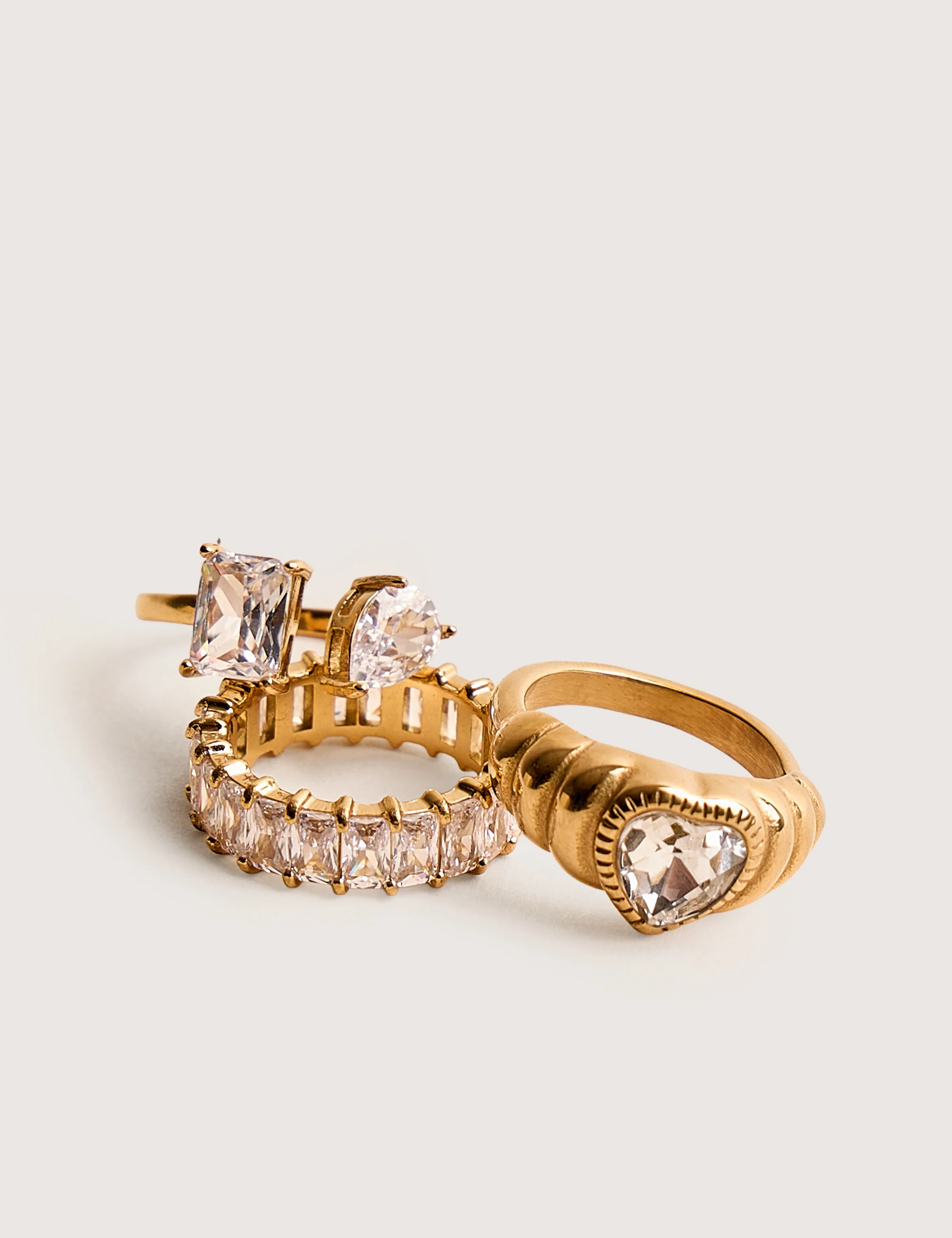 Diamante 3 Pack Jewelled Ring Set Gold - Image 3