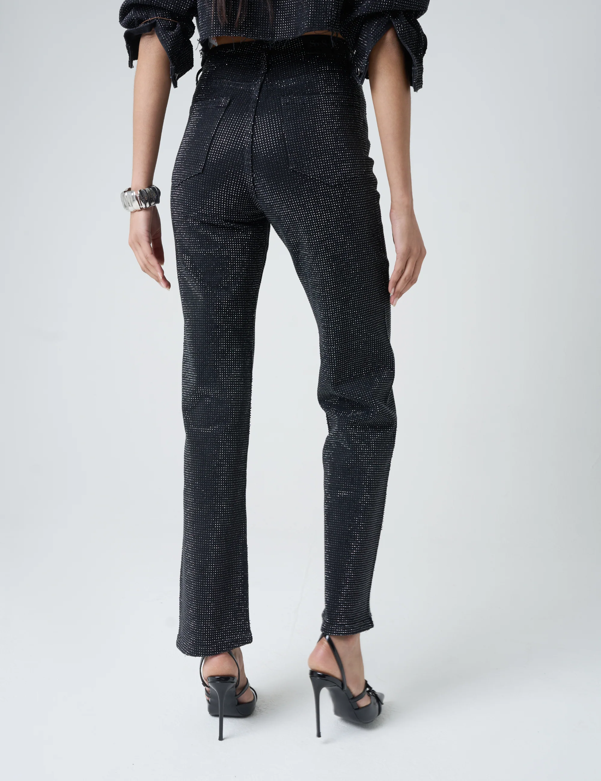 Diamante Straight Fit High Rise Denim Jeans Black - Image 3