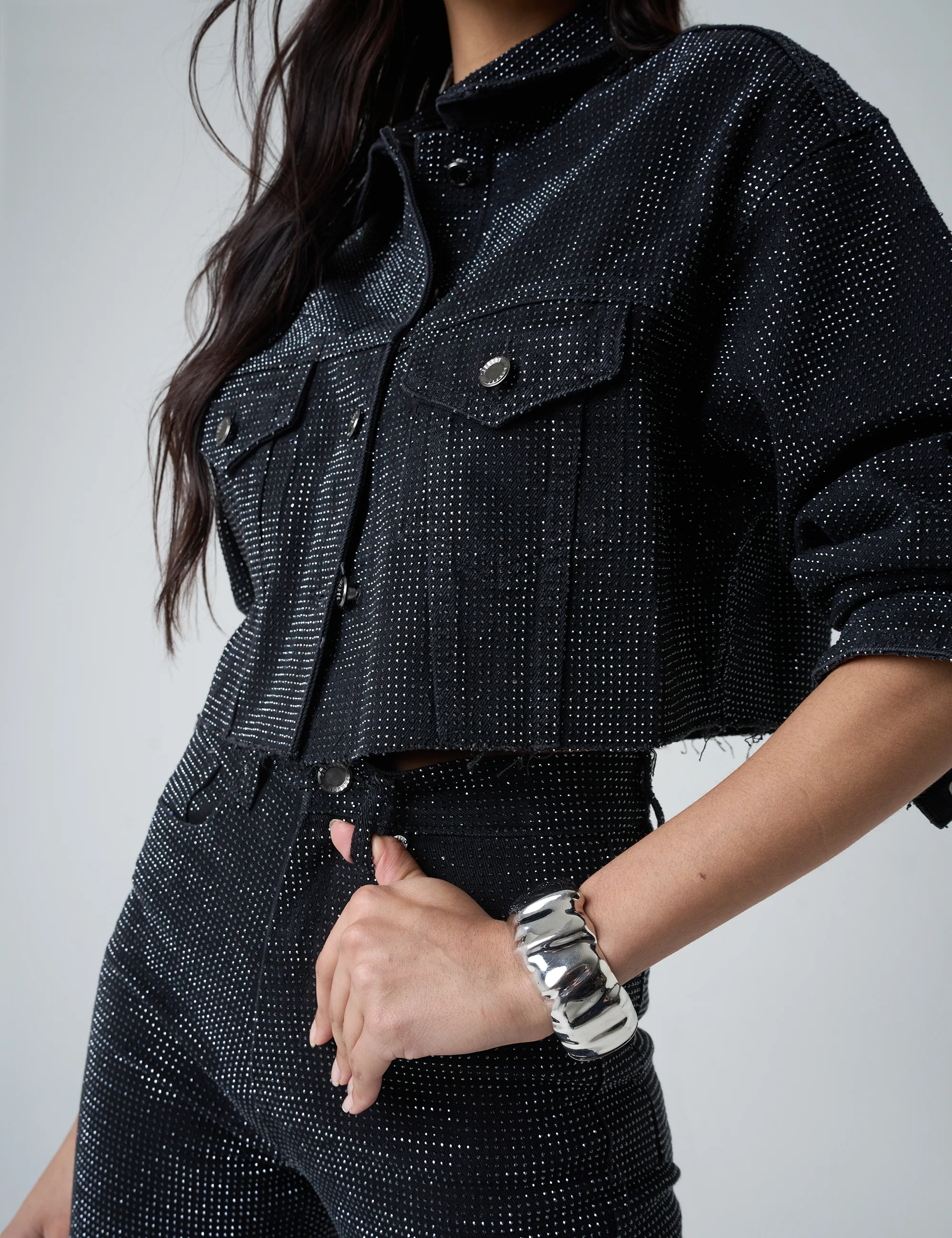 Diamante Straight Fit High Rise Denim Jeans Black - Image 5