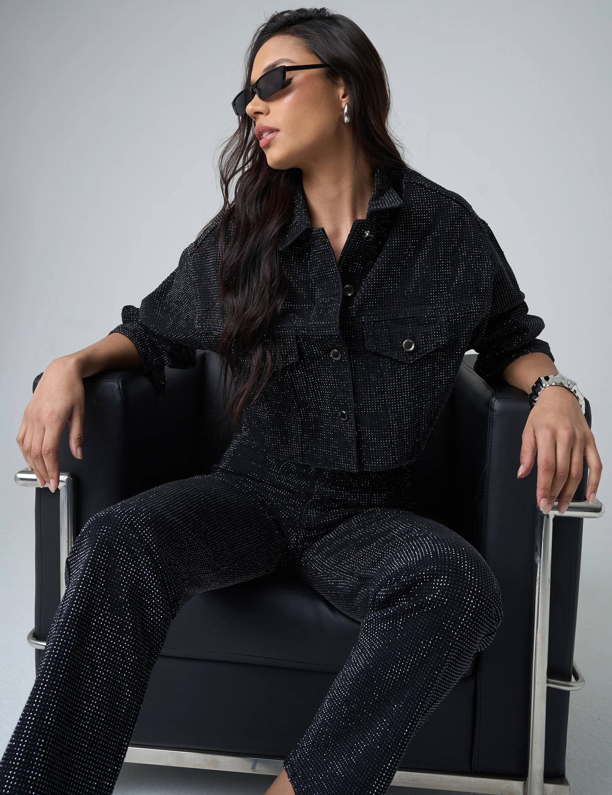 Diamante Straight Fit High Rise Denim Jeans Black - Image 6