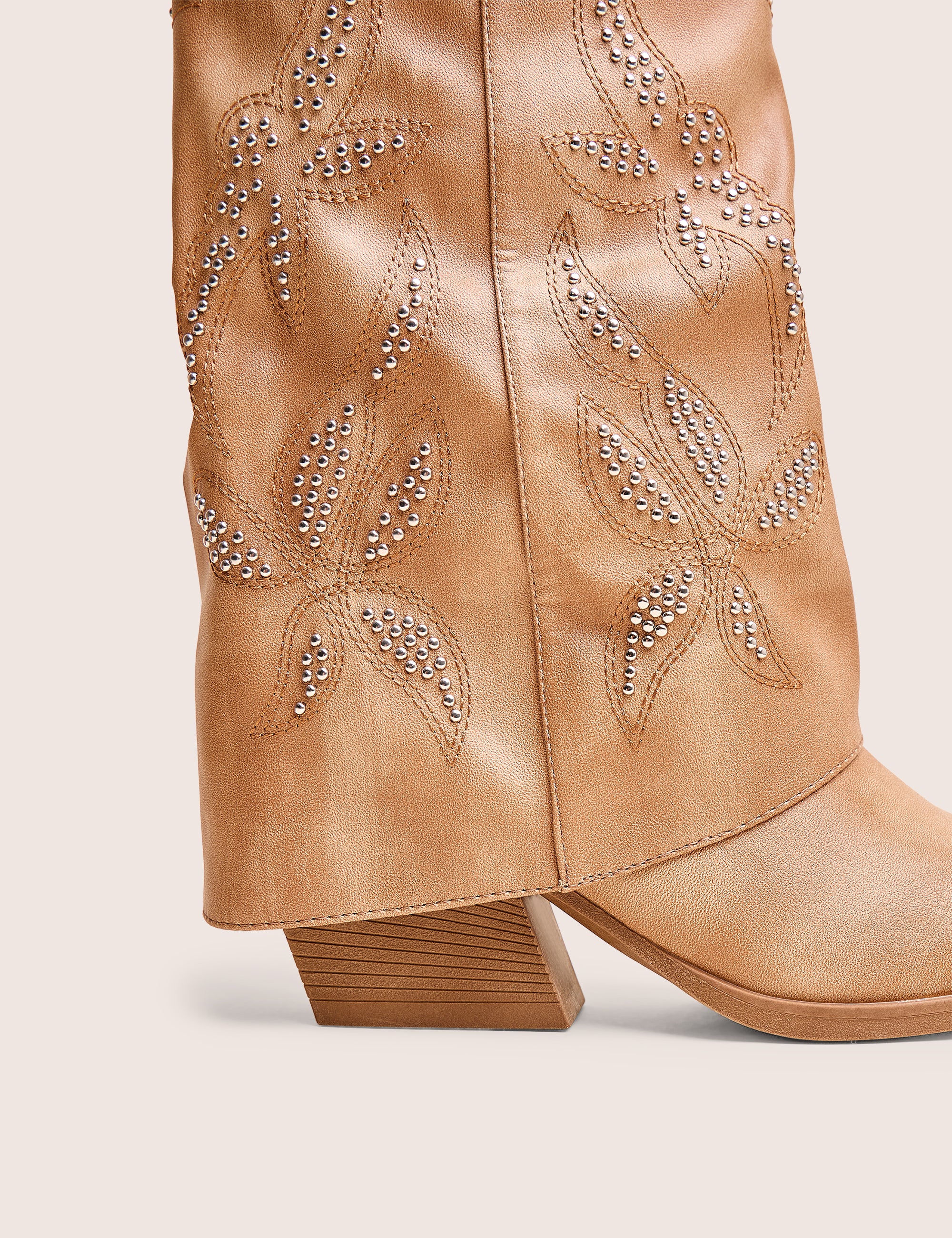 Dixie Tan Fold Over Studded Western Ankle Boots - Image 4