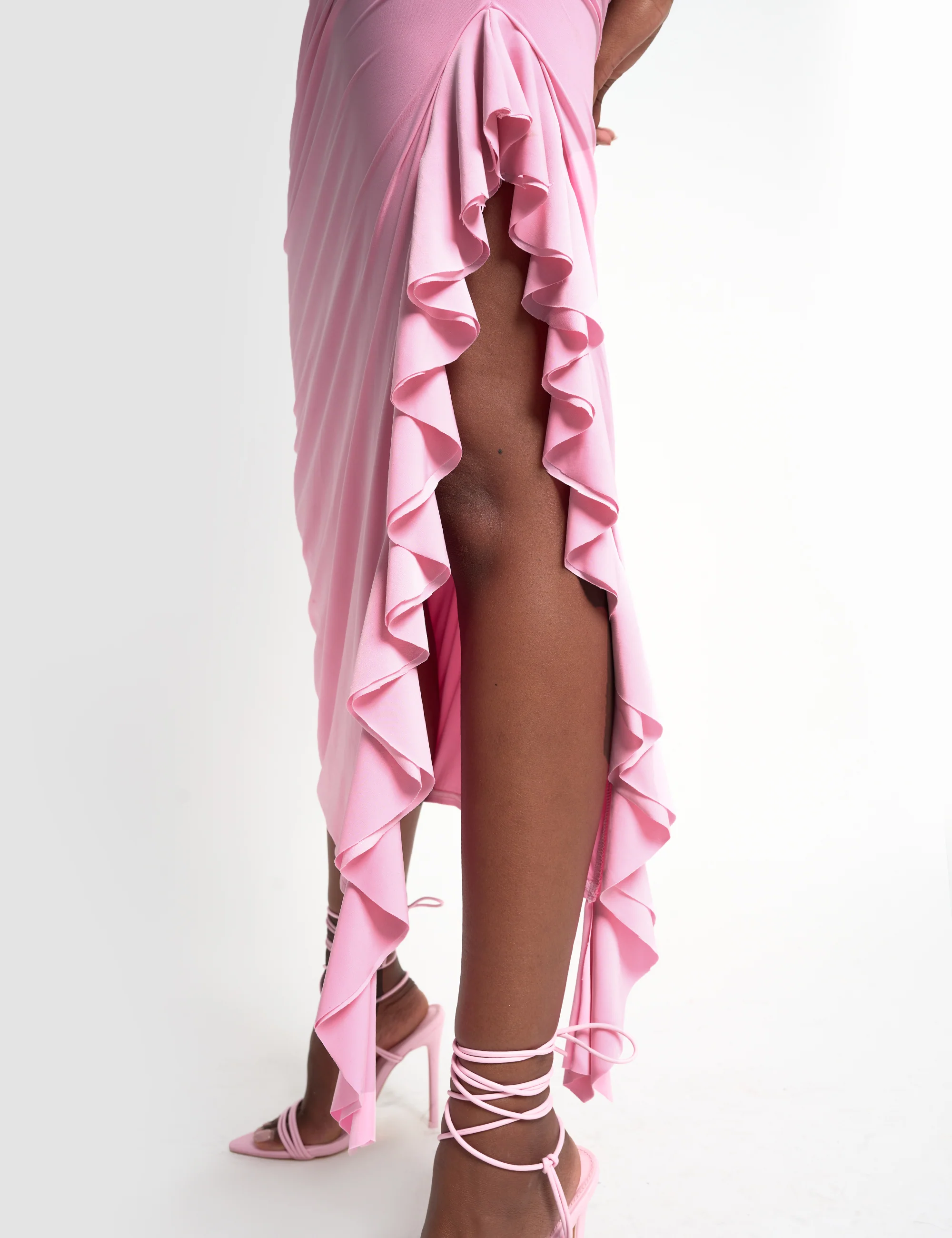 Drape Asymmetric Slinky Maxi Dress Pink - Image 4