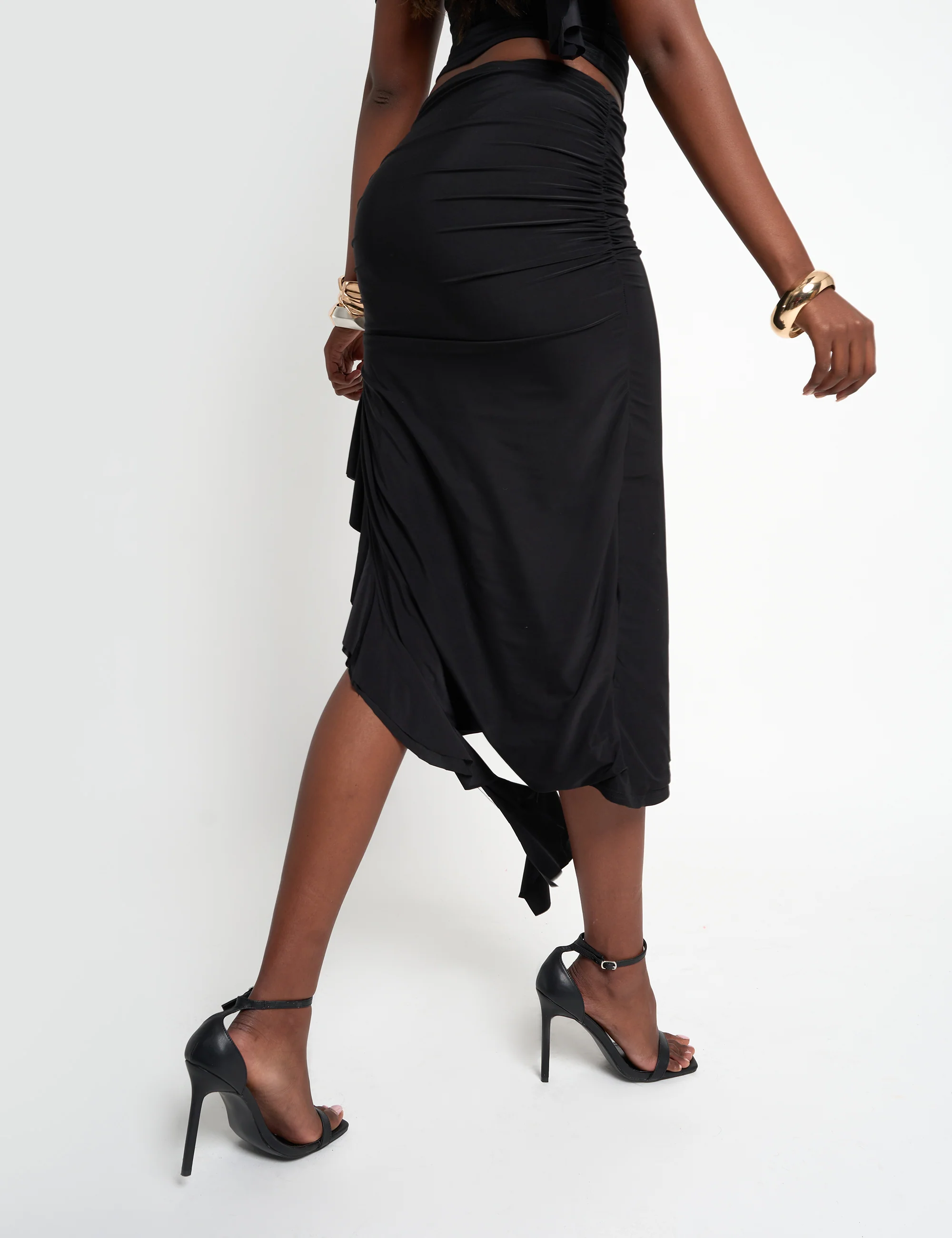 Drape Detail Luxe Slinky Maxi Skirt Black - Image 4