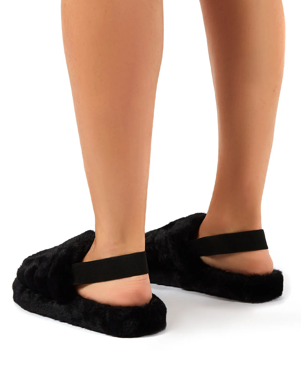 Dreamtime Black Fluffy Strap Back Slippers - Image 3