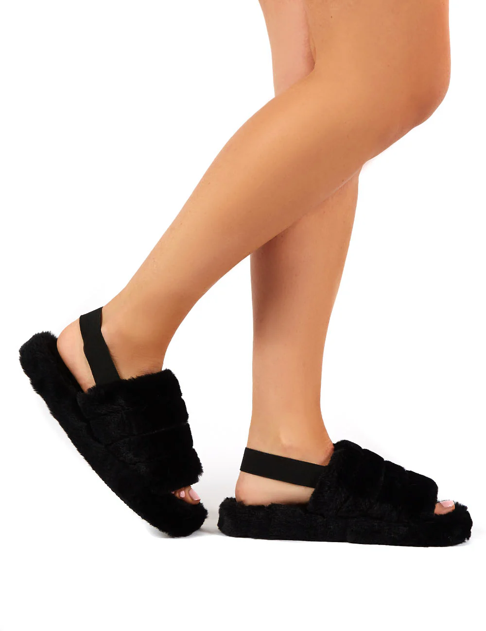 Dreamtime Black Fluffy Strap Back Slippers - Image 4