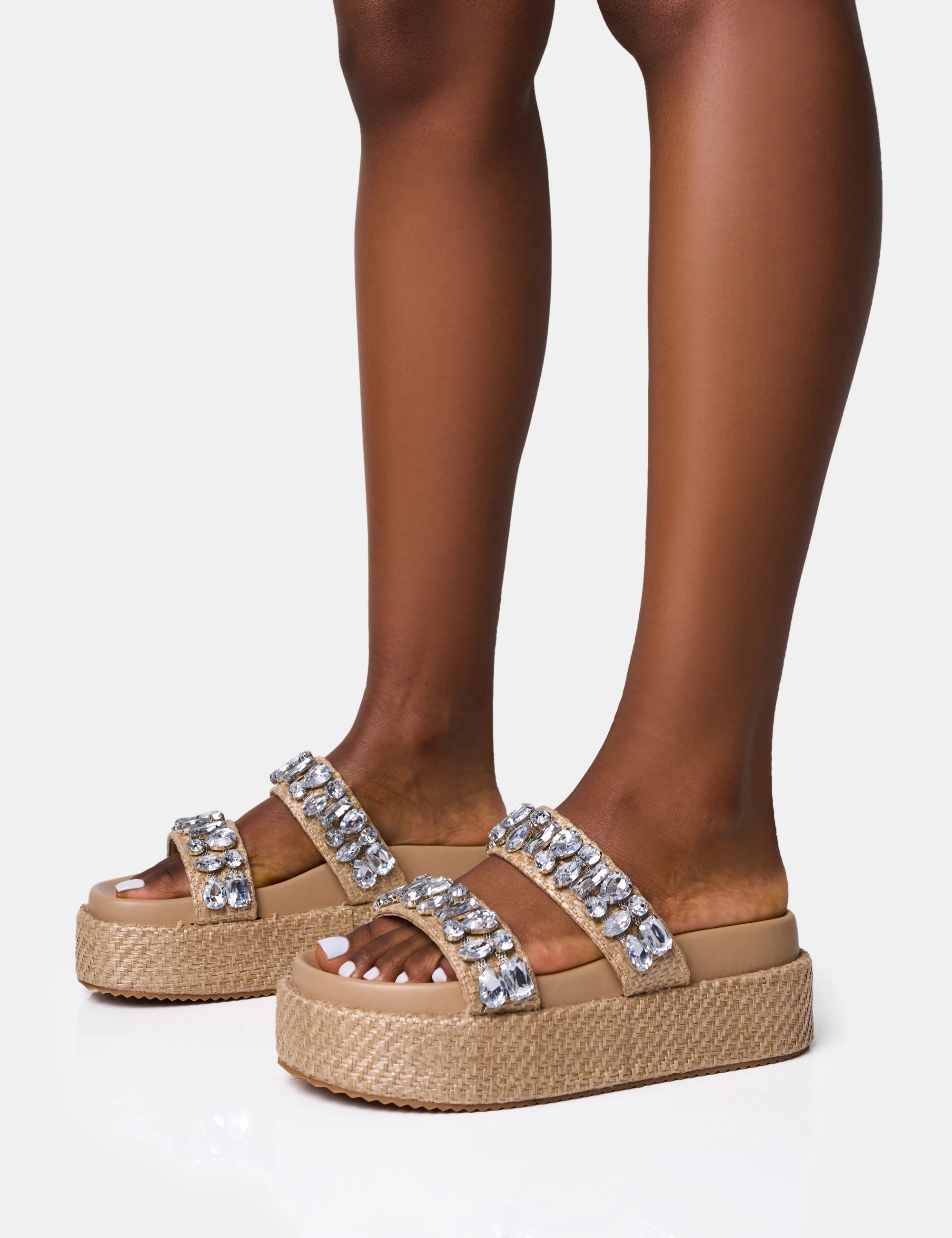 Duchess Natural Raffia Double Strap Platform Slider Sandals - Image 3